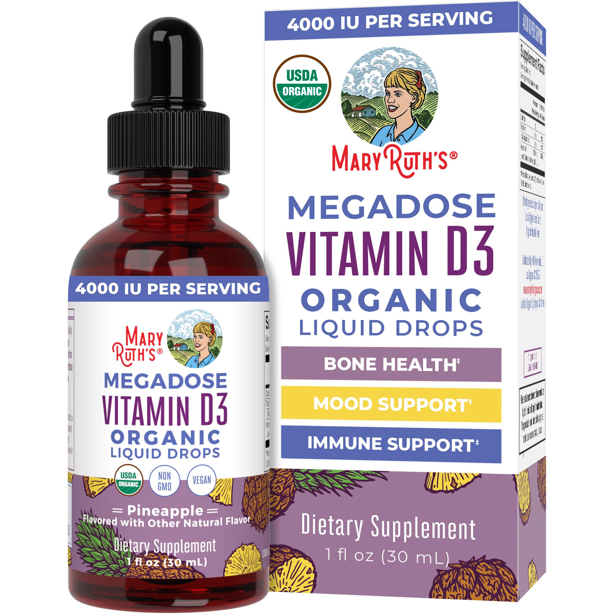 MaryRuth Organics Vitamin D3 Liquid Drops | Megadose 4000 IU | USDA Organic Liquid Vitamin D Spray for Adults & Kids | Immune Support & Bone Health | Vegan | Gluten Free | Non-GMO | 30 Servings MARYRUTH'S buy supplements canada
