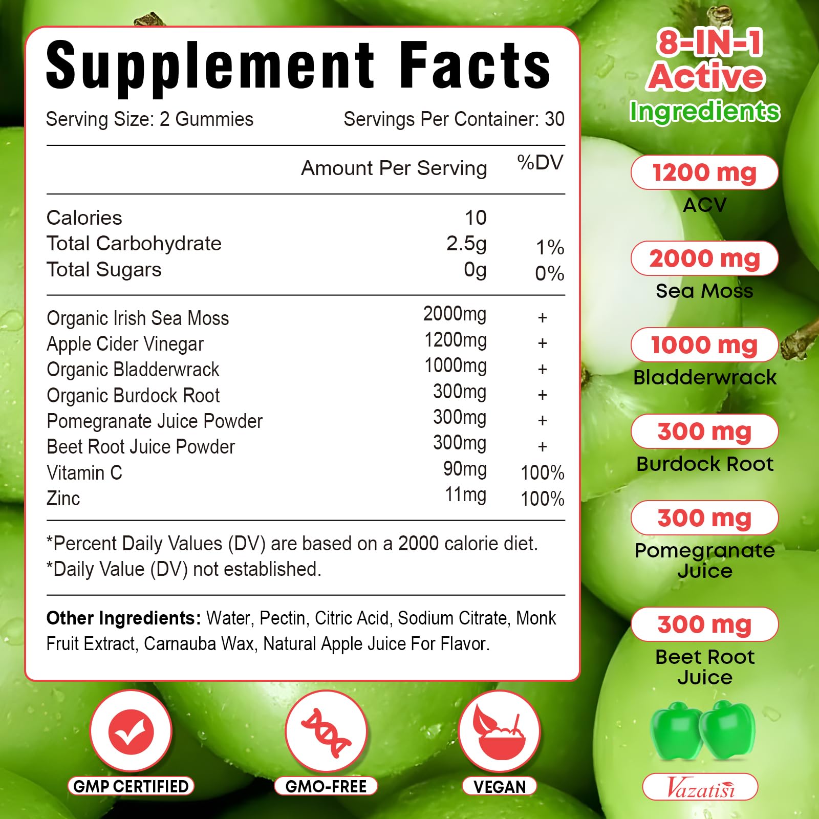 Vazatisi 2 Pack Apple Cider Vinegar Gummies, ACV with Sea Moss Gummies for Metabolism, Digestion, Detox, Gut & Immune Health, Apple Flavored -120 Count Vazatisi buy supplements canada