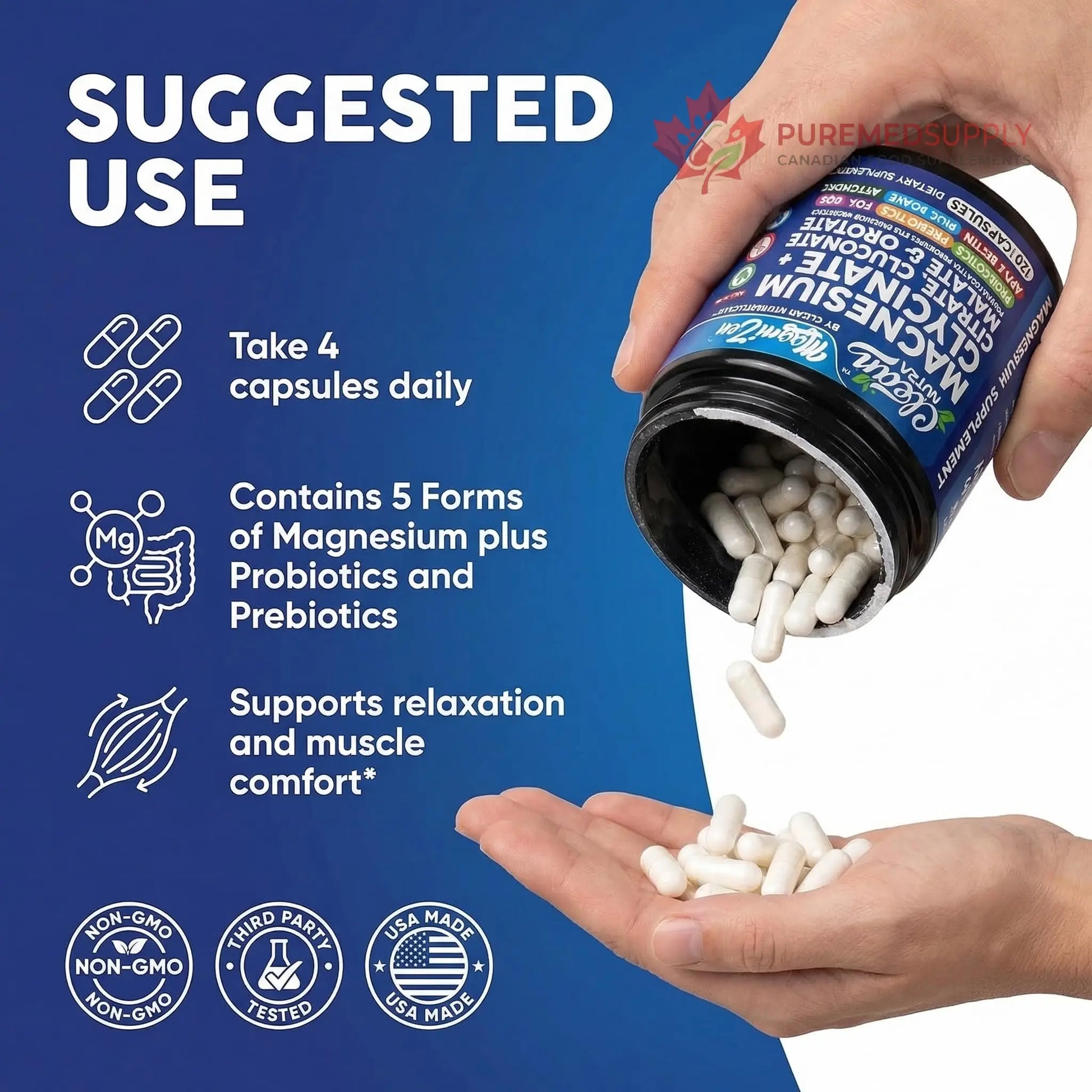 Clean Nutra Magnesium Glycinate Citrate Malate Orotate Taurate Supplement Complex + 10 Strain Probiotic Prebiotics FOS GOS Inulin Sleep Calm Support Apple Pectin – 120 Vegan Capsules Clean Nutraceuticals buy supplements canada