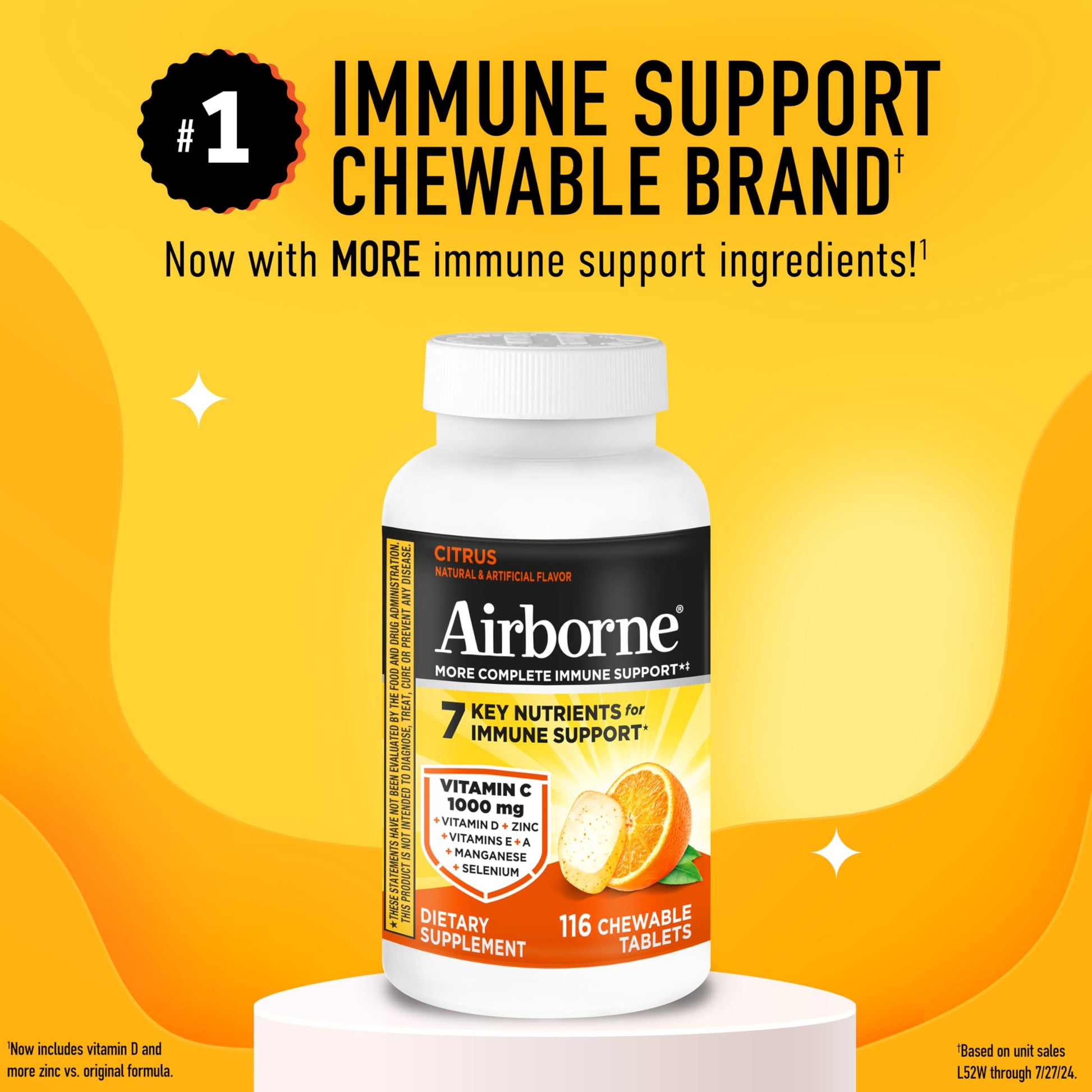 Airborne Vitamin C 1000mg (per Serving) - Citrus Chewable Tablets (116 Count in a Bottle), Gluten-Free Immune Support Supplement, with Vitamins A C E, Zinc, Selenium Airborne buy supplements canada