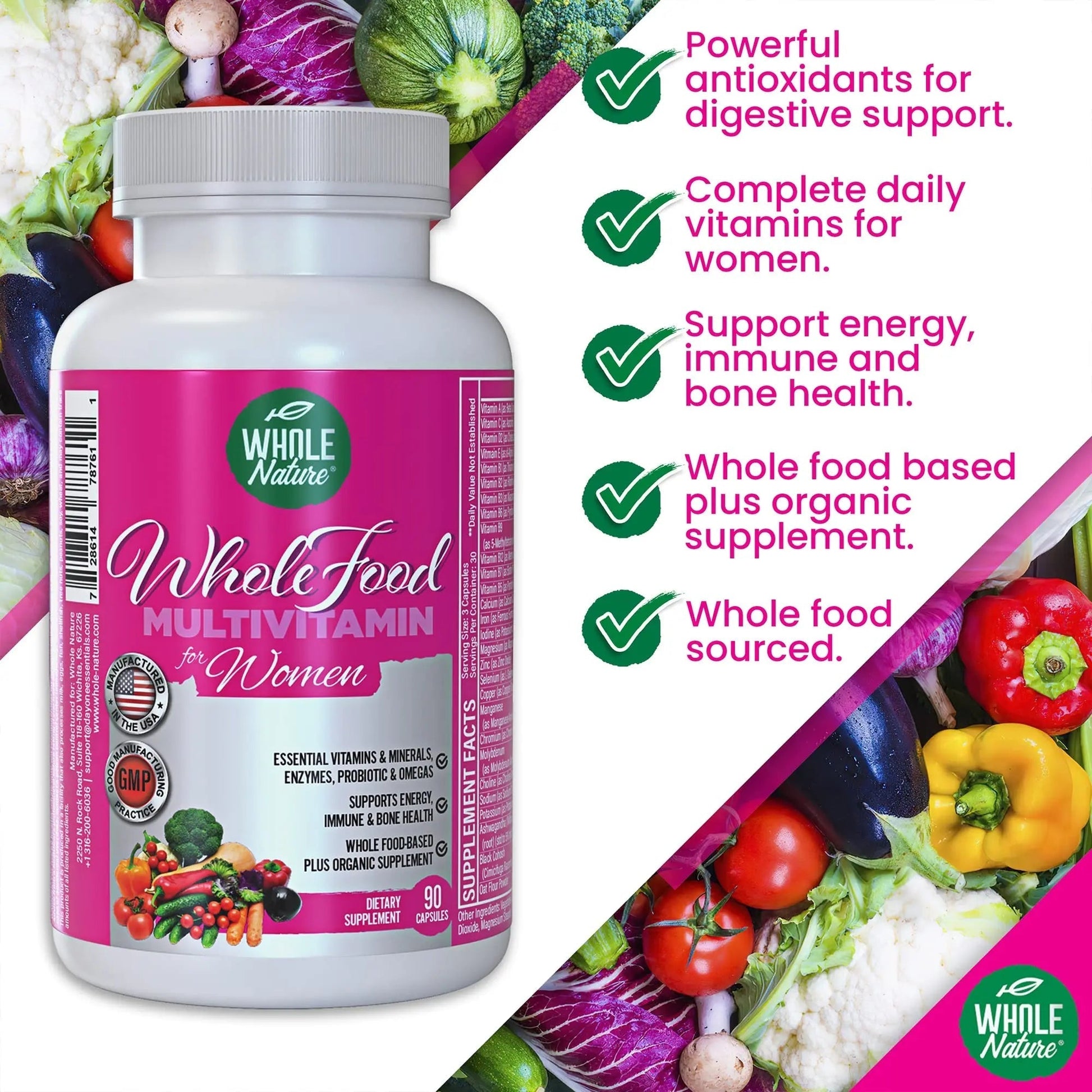 Whole Nature Whole Food Multivitamin for Women Womens Multi Vitamin with Folate, B12 Methyl, Vitamins, Minerals, Probiotics and Omegas Whole Nature buy supplements canada