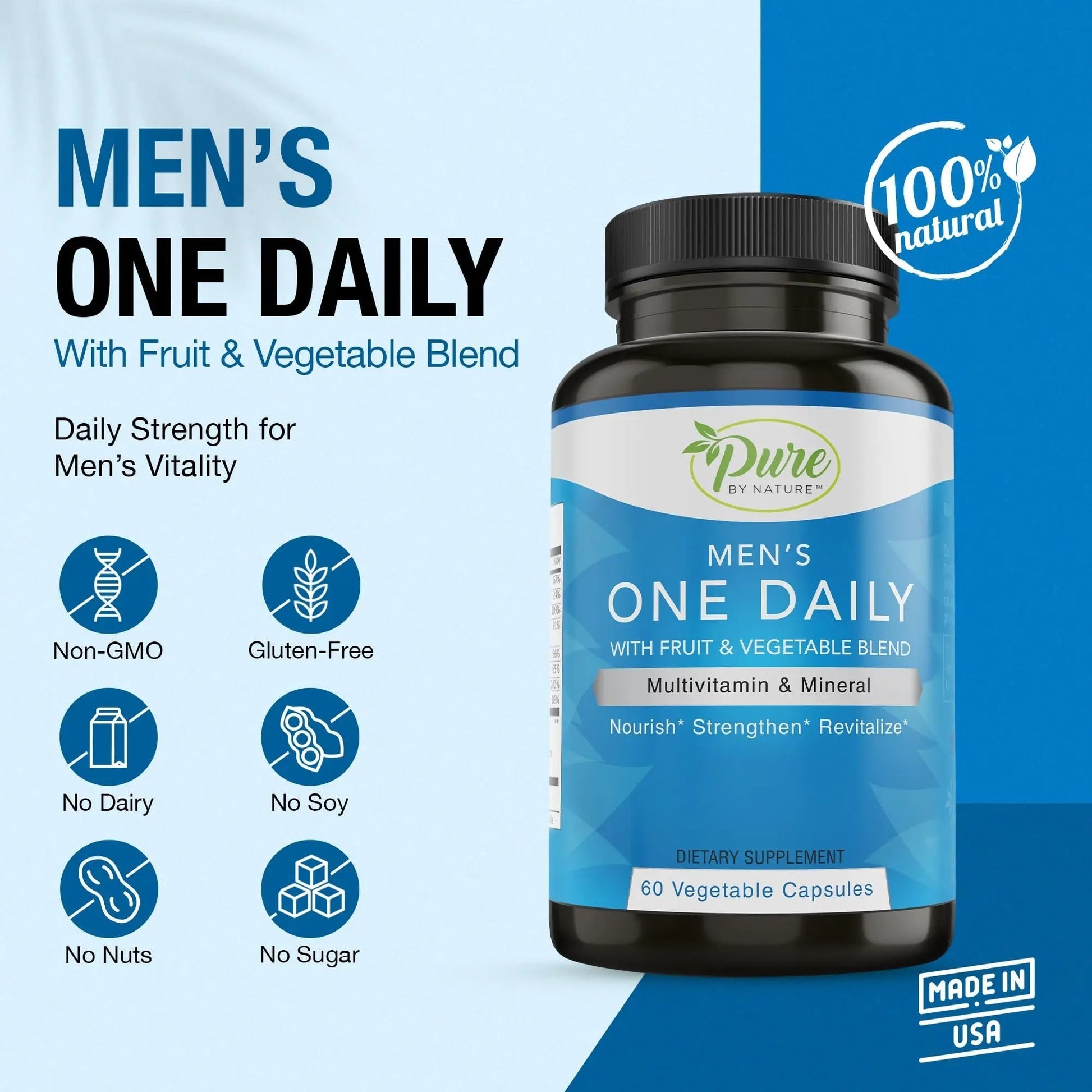 Pure By Nature One-Daily Multivitamin for Men, Immune Support Supplement with Non-GMO Ingredient, Vitamin & Minerals for Energy, 60 Veggie Capsules Pure By Nature buy supplements canada
