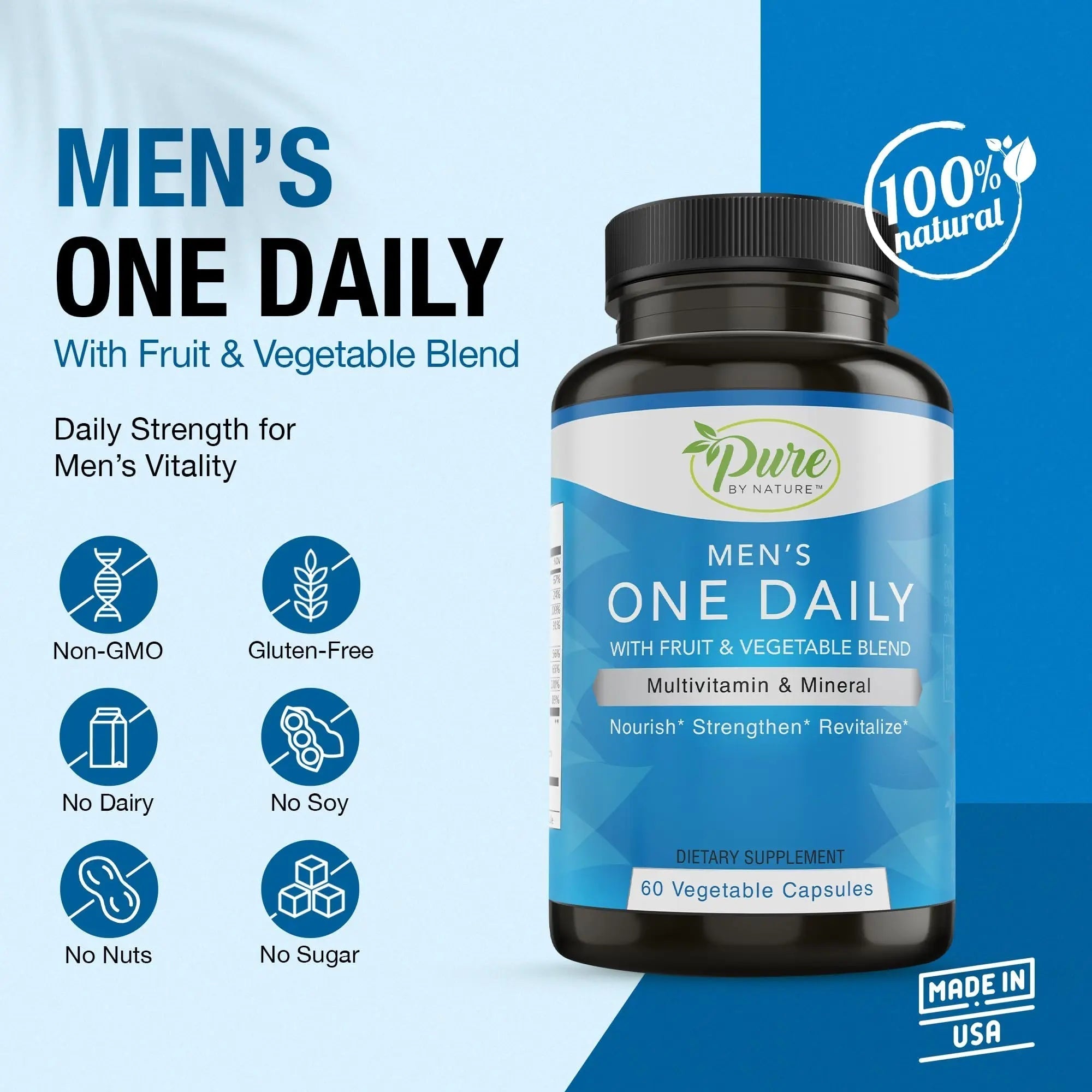 Pure By Nature One-Daily Multivitamin for Men, Immune Support Supplement with Non-GMO Ingredient, Vitamin & Minerals for Energy, 60 Veggie Capsules Pure By Nature buy supplements canada