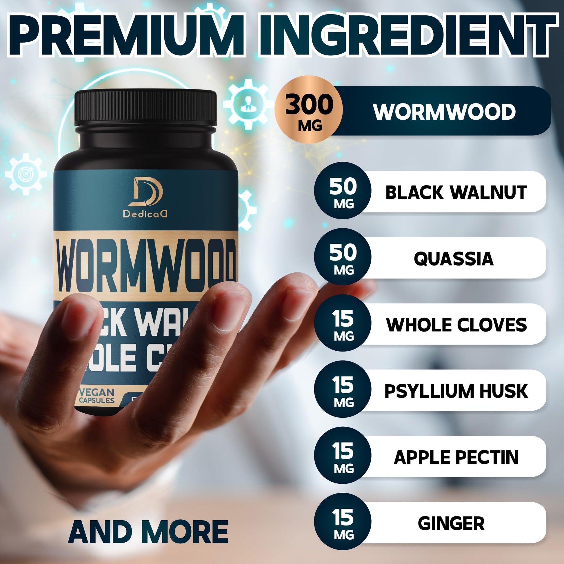 DEDICAD 12in1 Wormwood Black Walnut Clove Capsules - Immune, and Mood Support - 3 Month Supply - 90 Vegan Capsules DEDICAD buy supplements canada