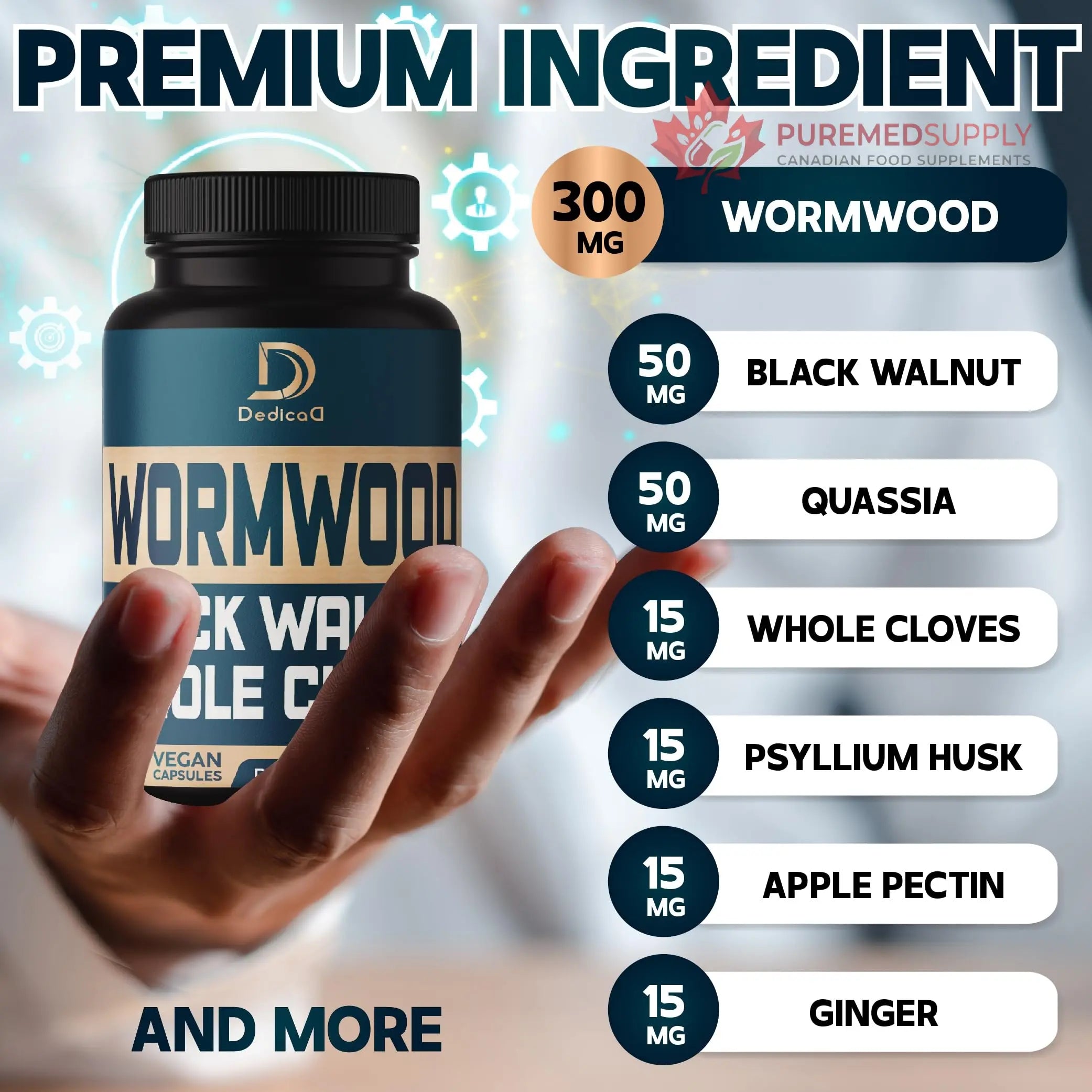 DEDICAD 12in1 Wormwood Black Walnut Clove Capsules - Immune, and Mood Support - 3 Month Supply - 90 Vegan Capsules DEDICAD buy supplements canada