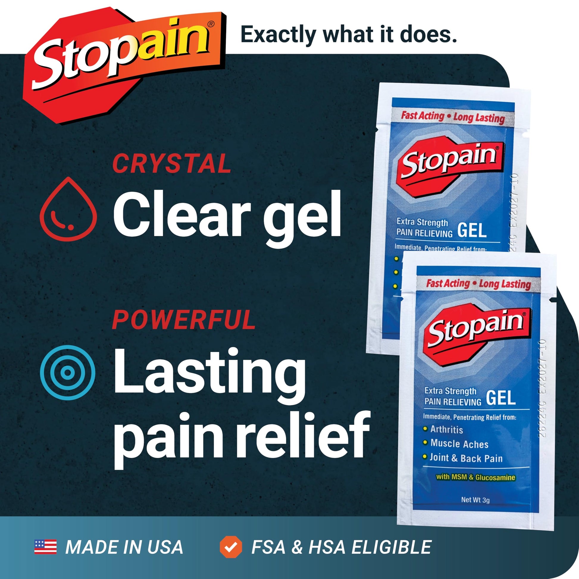 Stopain Pain Relief 3g Gel Packets, 100ct, 8% Menthol, Topical Pain Relief, Knee Pain Relief, Back Pain Relief, and Arthritis Pain Relief, Perfect for Workplace First Aid Cabinets, Made in USA Stopain buy supplements canada