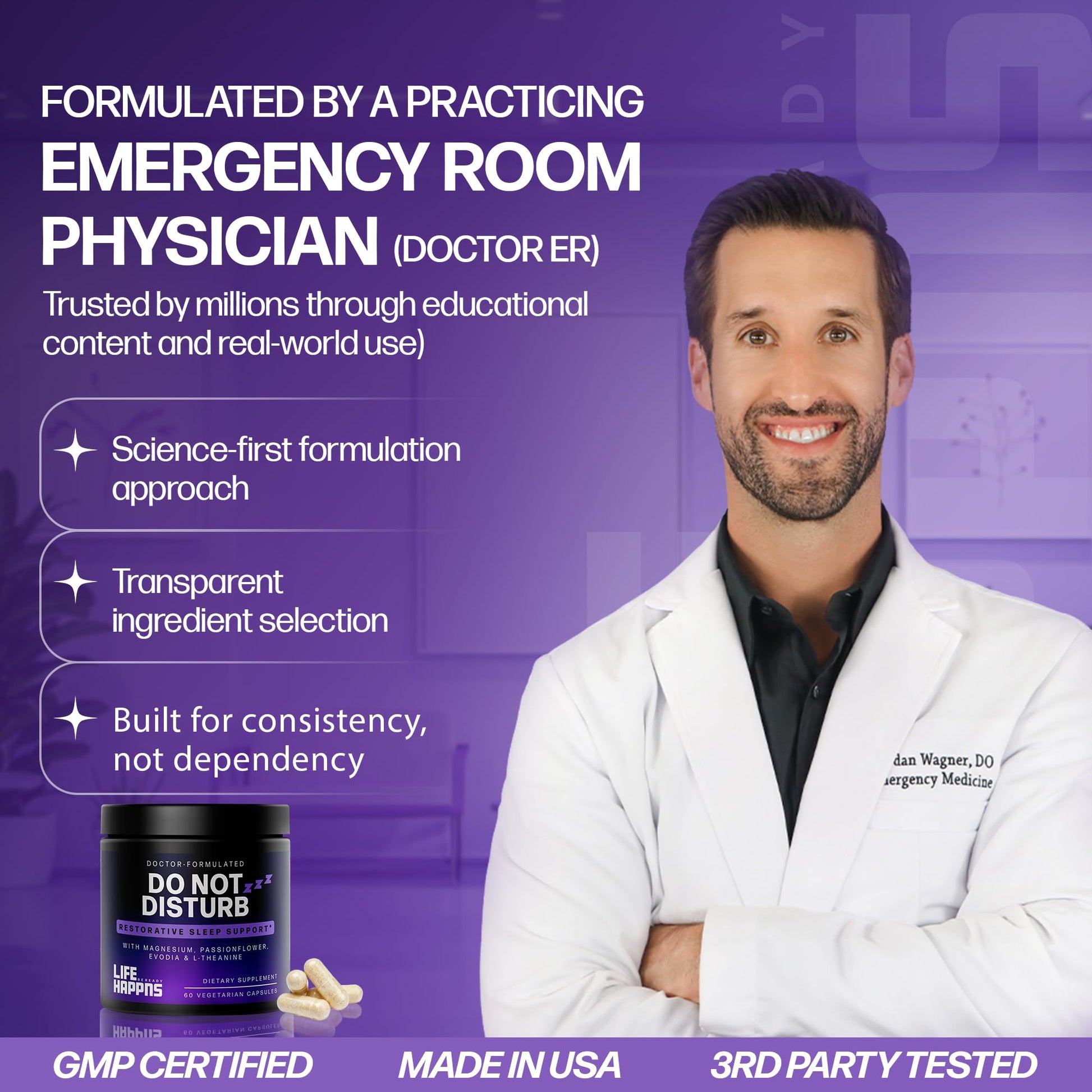 Doctor Formulated Triple Magnesium for Sleep, Calm & Relaxation with Chelated Magnesium Glycinate, L-Theanine, Passionflower & Evodia – Non-Habit, No Melatonin Magnesium Sleep Aid Support Supplement LIFE HAPPNS BE READY buy supplements canada
