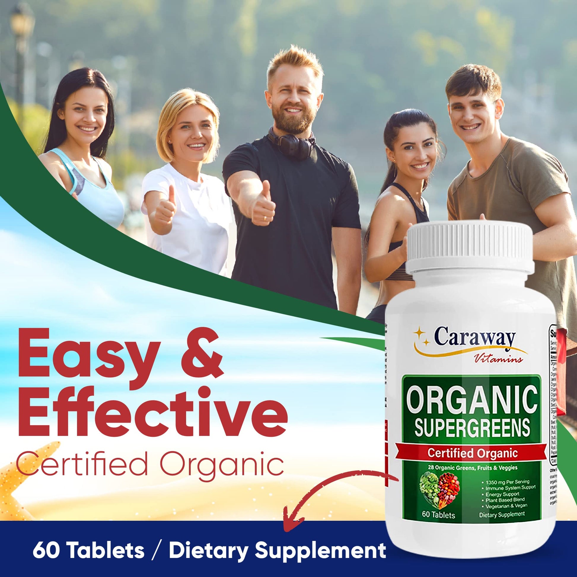 Organic Superfoods Vitamins Super Greens Complex by Caraway Vitamins 1,350 mg per Serving 28 Fruits Vegetables Greens 60 Count Tablets Non-GMO Natural for Men & Women Caraway Vitamins buy supplements canada