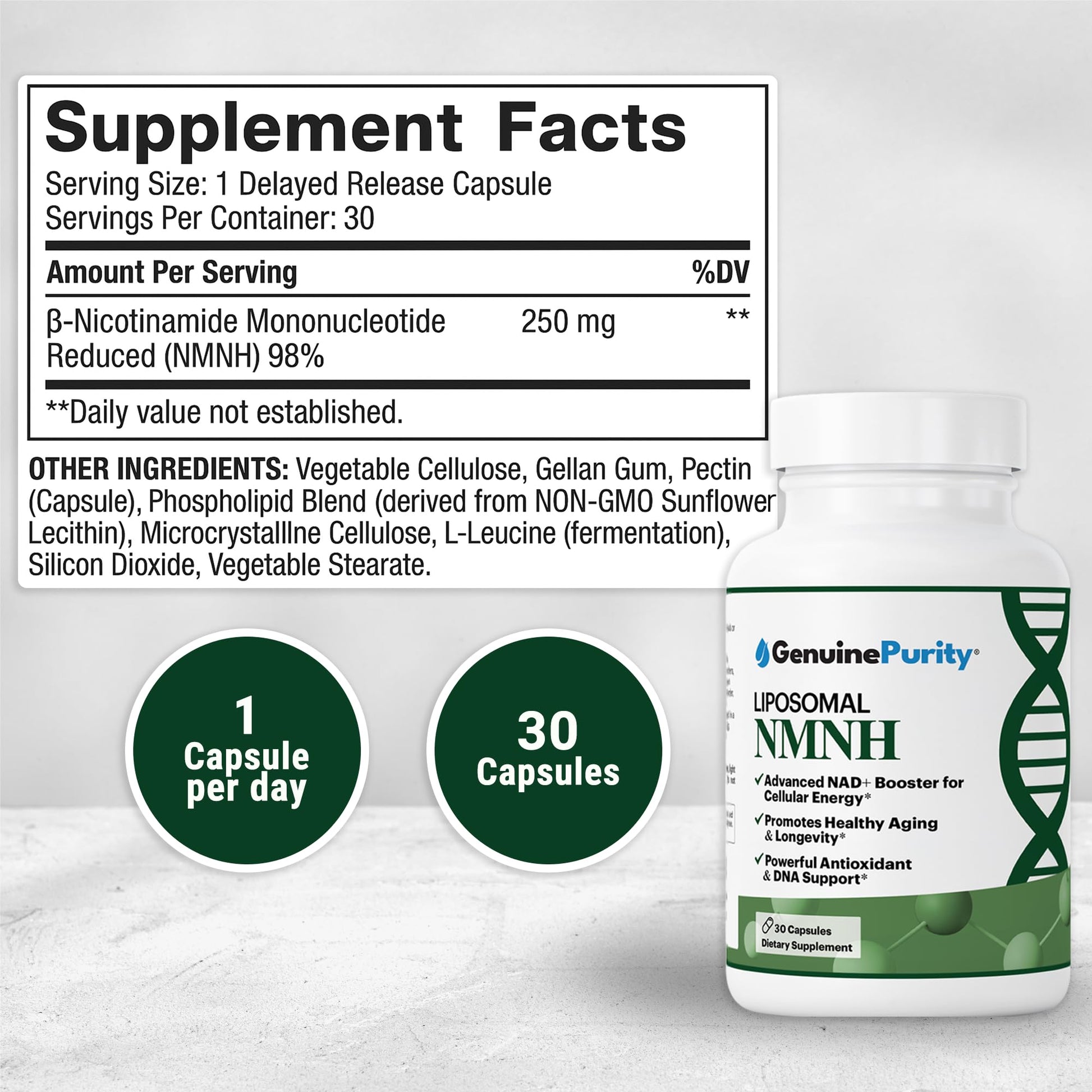 GenuinePurity - NMNH NAD Supplement - 250mg, 30 Count Liposomal NAD+ Supplement for Cellular Health & Energy - GMP Certified Advanced Reduced Form of NMN for Superior Stability & Absorption GenuinePurity buy supplements canada