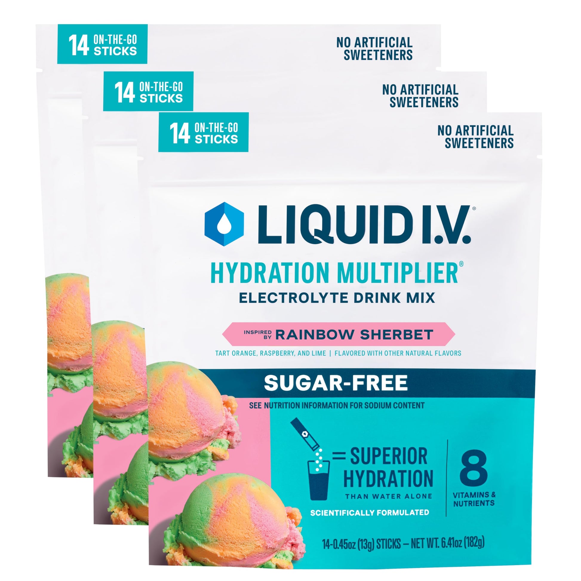Liquid I.V.® Hydration Multiplier Sugar-Free - Rainbow Sherbet | Electrolyte Powder Drink Mix | 3 Pack (42 Servings) Liquid I.V. buy supplements canada