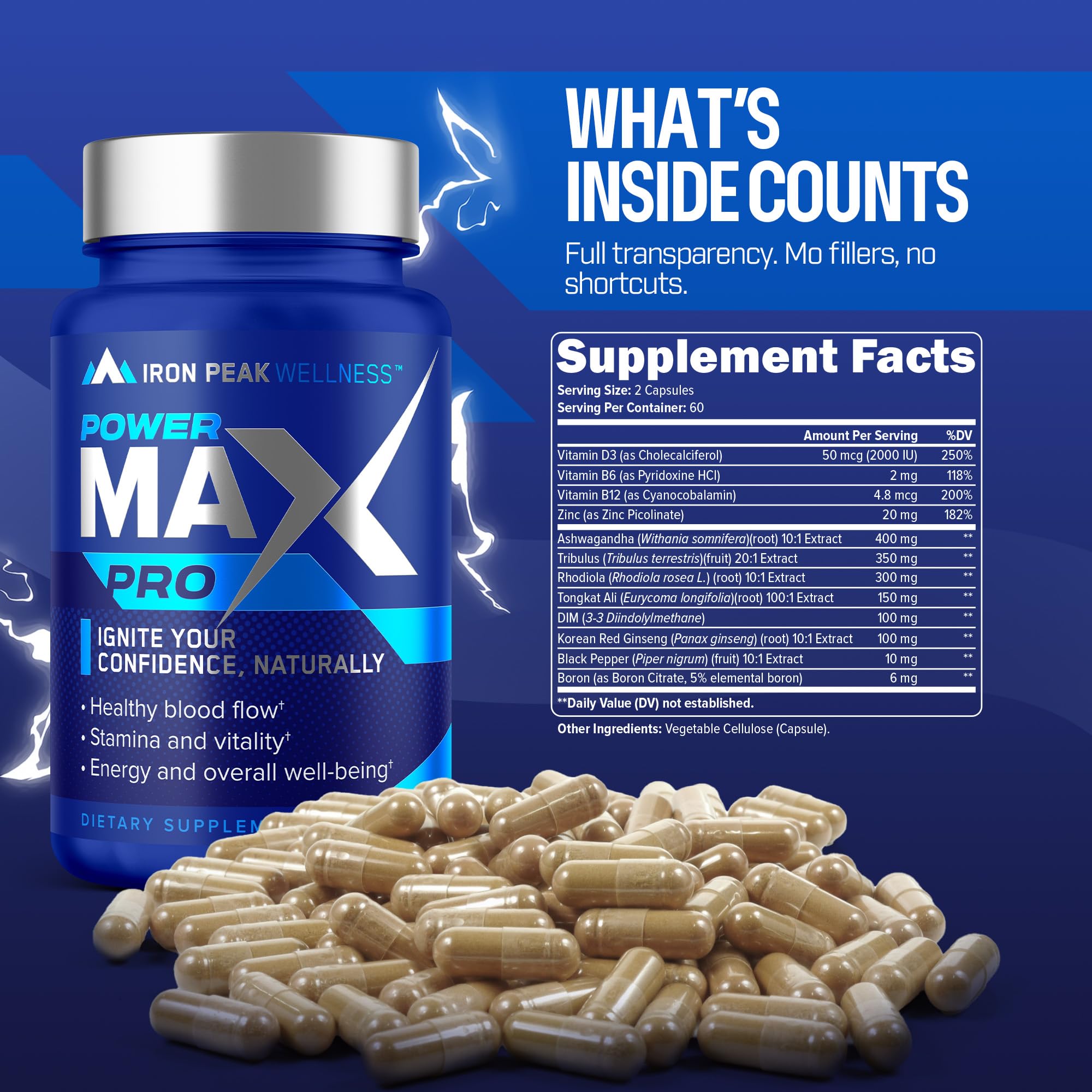 Testosterone Booster Pills for Men - Male Enhancing Supplement - Fast Acting Blood Flow, Muscle Growth, Strength, Energy, Libido, Endurance, Workout - Natural Performance Test Boost - 60 Day Serving IronPeak Wellness buy supplements canada