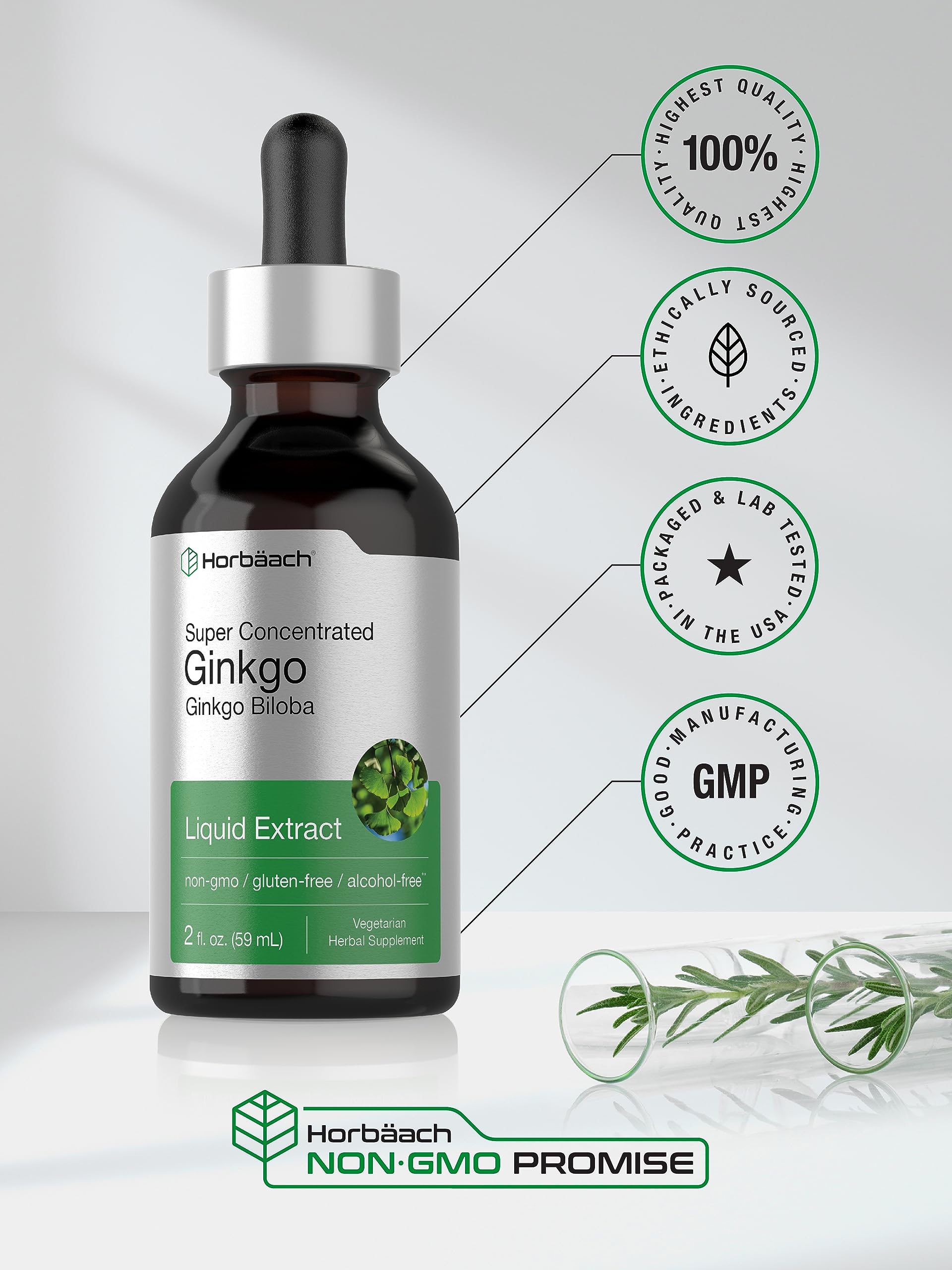 Ginkgo Biloba Extract Liquid 2 fl oz | Alcohol-Free Herb Supplement | Vegetarian Horbäach buy supplements canada
