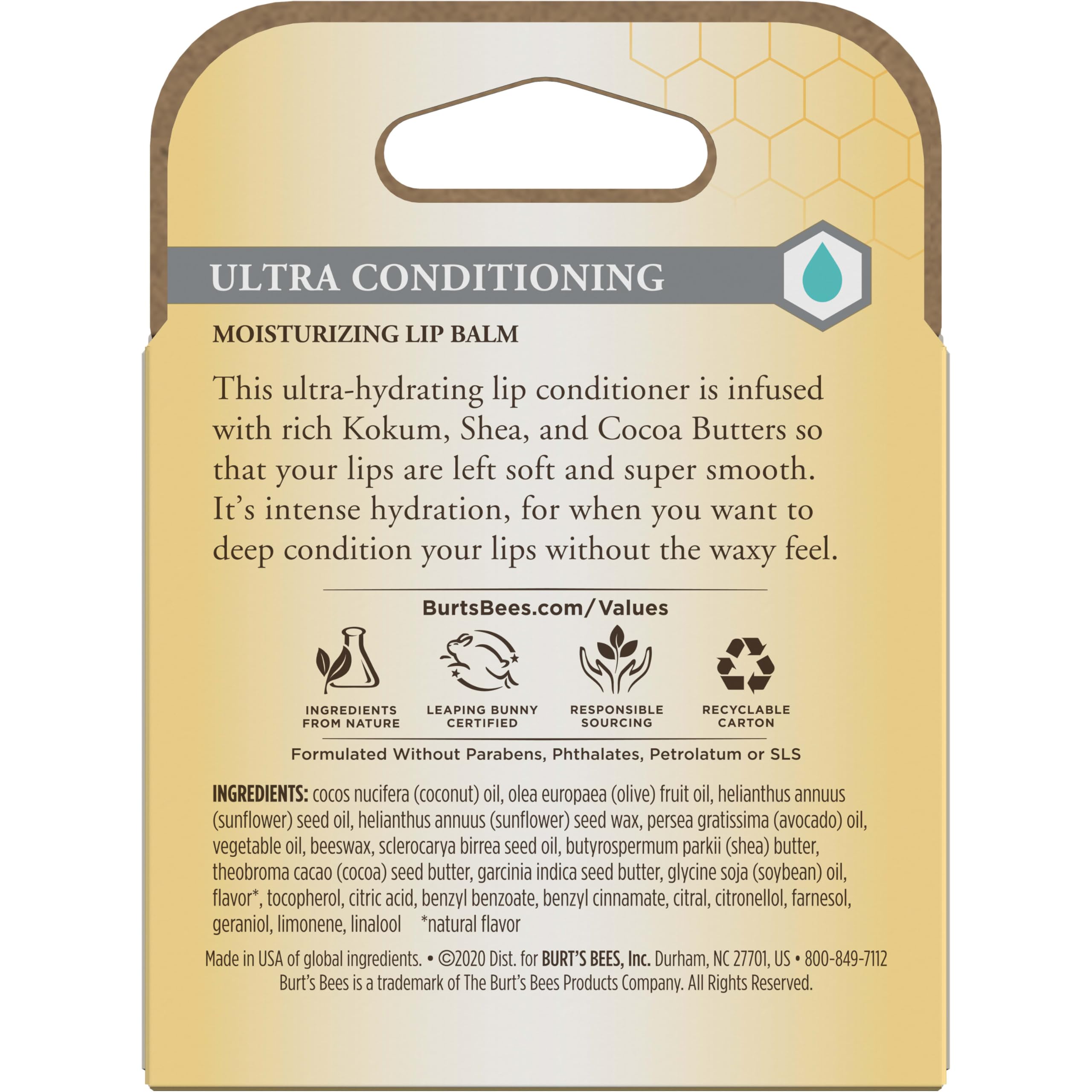 Burt's Bees Lip Balm, Moisturizing Lip Care, 100% Natural Origin, Ultra Conditioning with Shea, Cocoa & Kokum Butter (4 Pack) Burt's Bees buy supplements canada