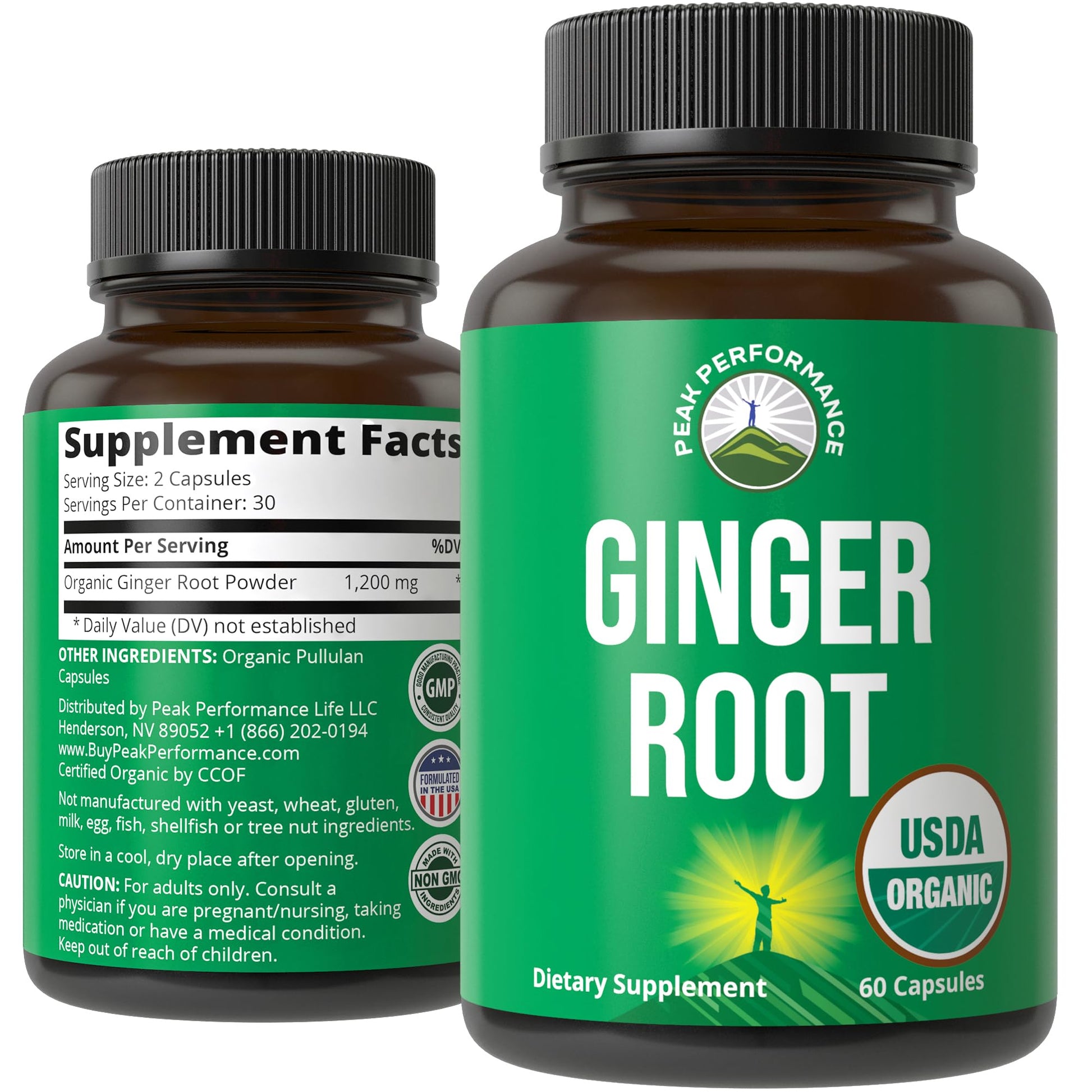 Peak Performance USDA Organic Ginger Root Capsules. Vegan Ginger Pills Supplement for Women & Men to Support Digestion, Occasional Nausea Relief, Gas & Bloat Support, and Gentle Stomach Comfort Peak Performance buy supplements canada