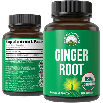 Peak Performance USDA Organic Ginger Root Capsules. Vegan Ginger Pills Supplement for Women & Men to Support Digestion, Occasional Nausea Relief, Gas & Bloat Support, and Gentle Stomach Comfort Peak Performance buy supplements canada