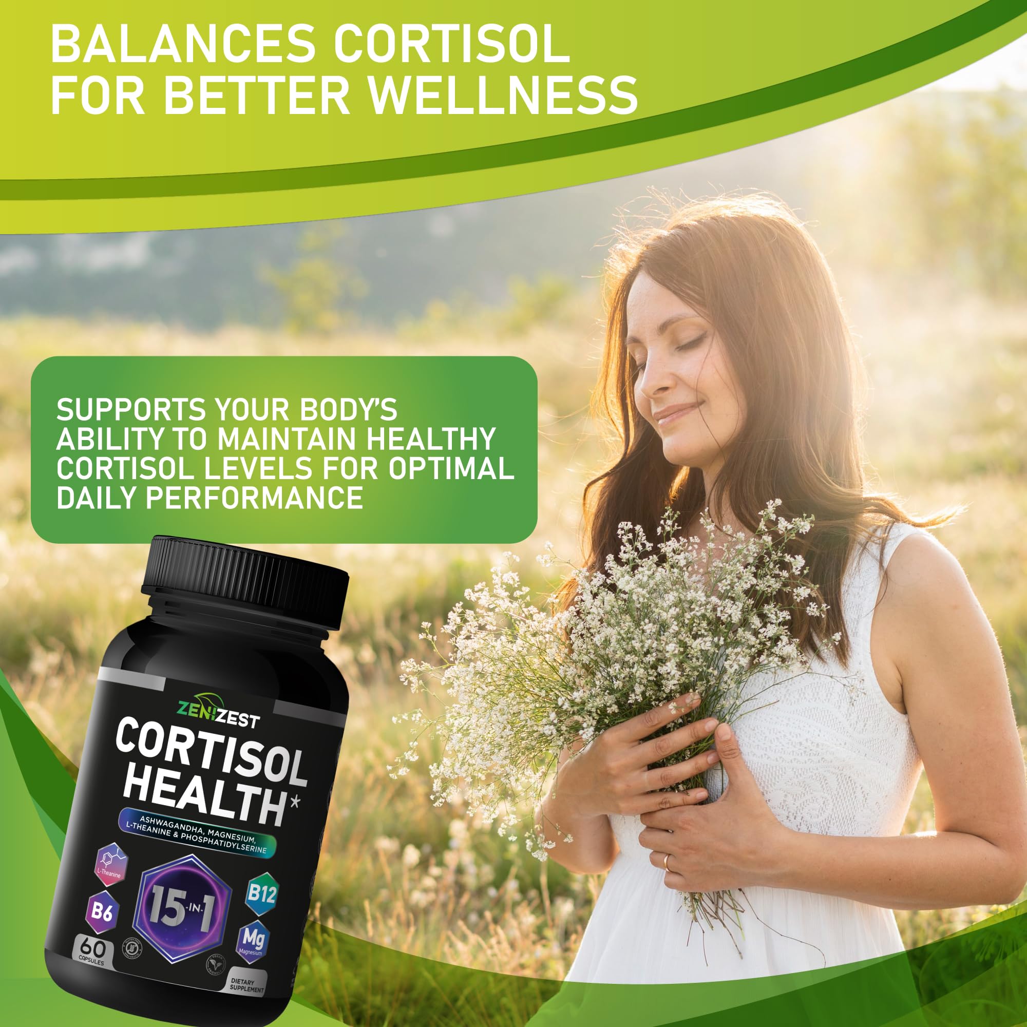 Cortisol Detox Supplement for Women Men - Control & Lower High Cortisol Level - Adrenal Health Balance Cleanse Sleep Stress Support - Magnesium Ashwagandha L-Theanine Cortisol Blocker Reducer ZeniZest buy supplements canada