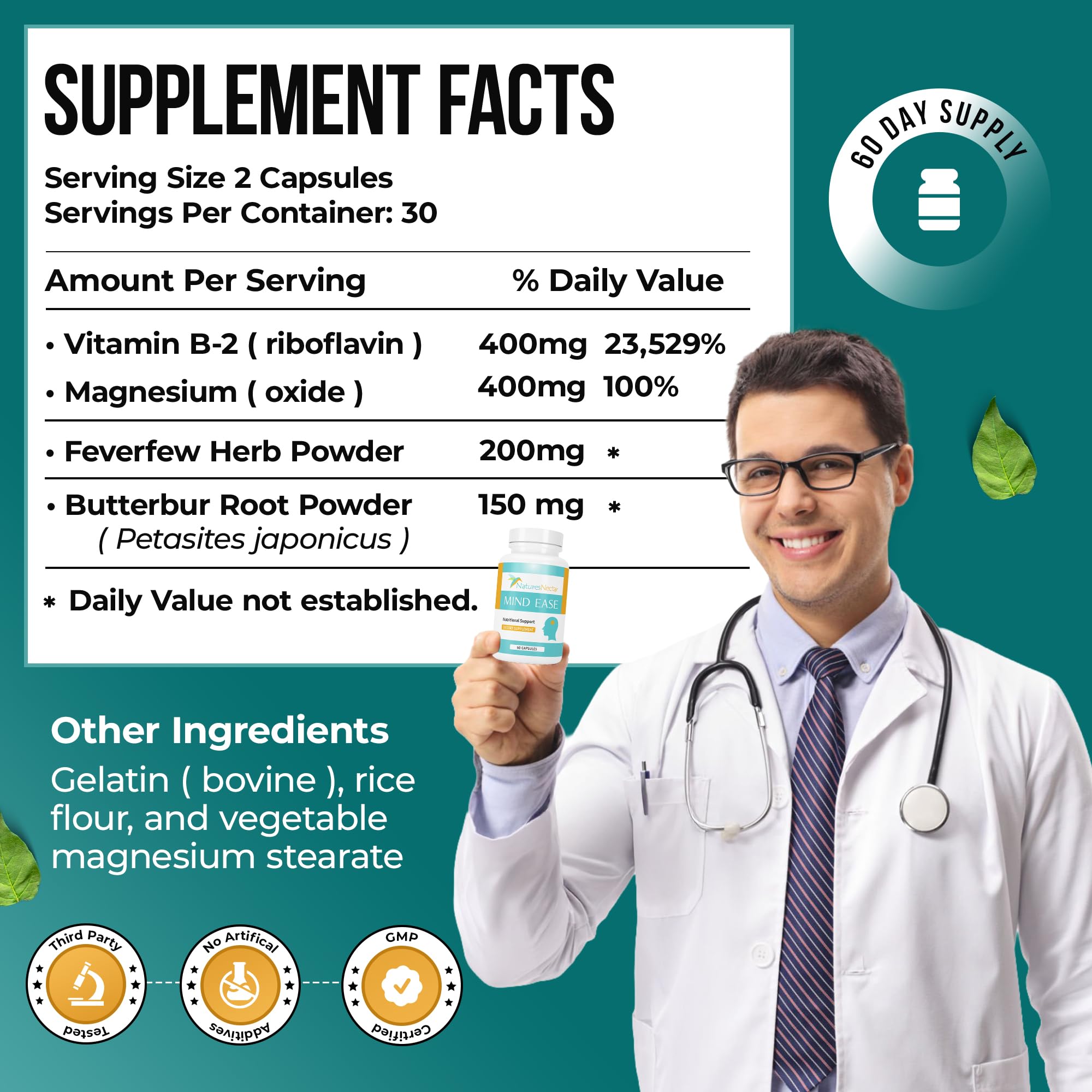 Nature's Nectar Migraine Prevention Feverfew Capsules – PA Free Butterbur Root, Riboflavin 400 mg, Magnesium & Feverfew – Natural Migraine Supplement – 60 Capsules Nature's Nectar buy supplements canada