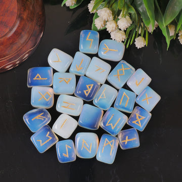 Opalite Rune Stone - Rune Set - Engraved Elder Futhark Alphabet Symbols - Witchcraft Crystals QUIPSA buy supplements canada