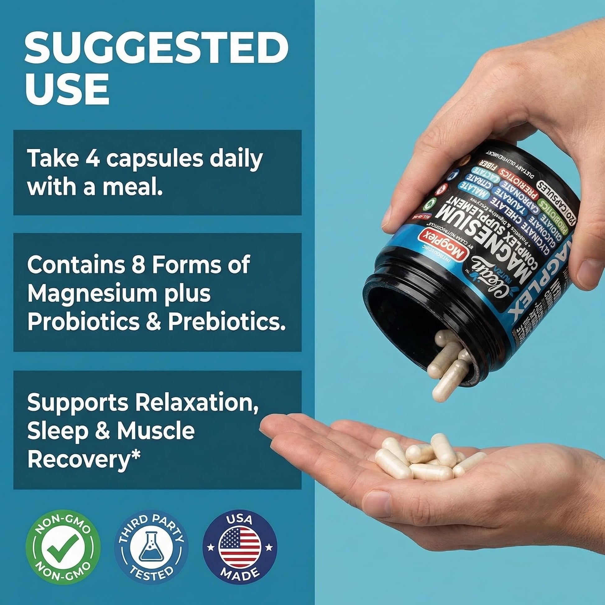 8in1 Magnesium Supplement Complex | Magnesium Glycinate Citrate Malate Gluconate Orotate Carbonate Lactate + Prebiotics Probiotics Digestive Enzymes Magnesio Clean Nutraceuticals buy supplements canada