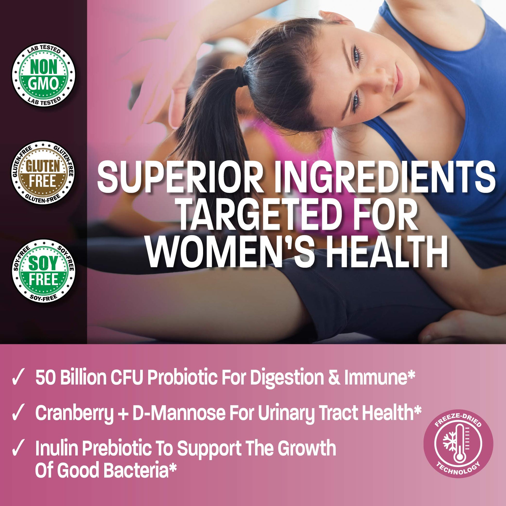 Bronson Women's Probiotic 50 Billion CFU + Prebiotic with Cranberry & D-Mannose – Vaginal Health, Healthy Digestion, Immune Function and Urinary Tract Support, Non-GMO, 60 Vegetarian Capsules Bronson buy supplements canada