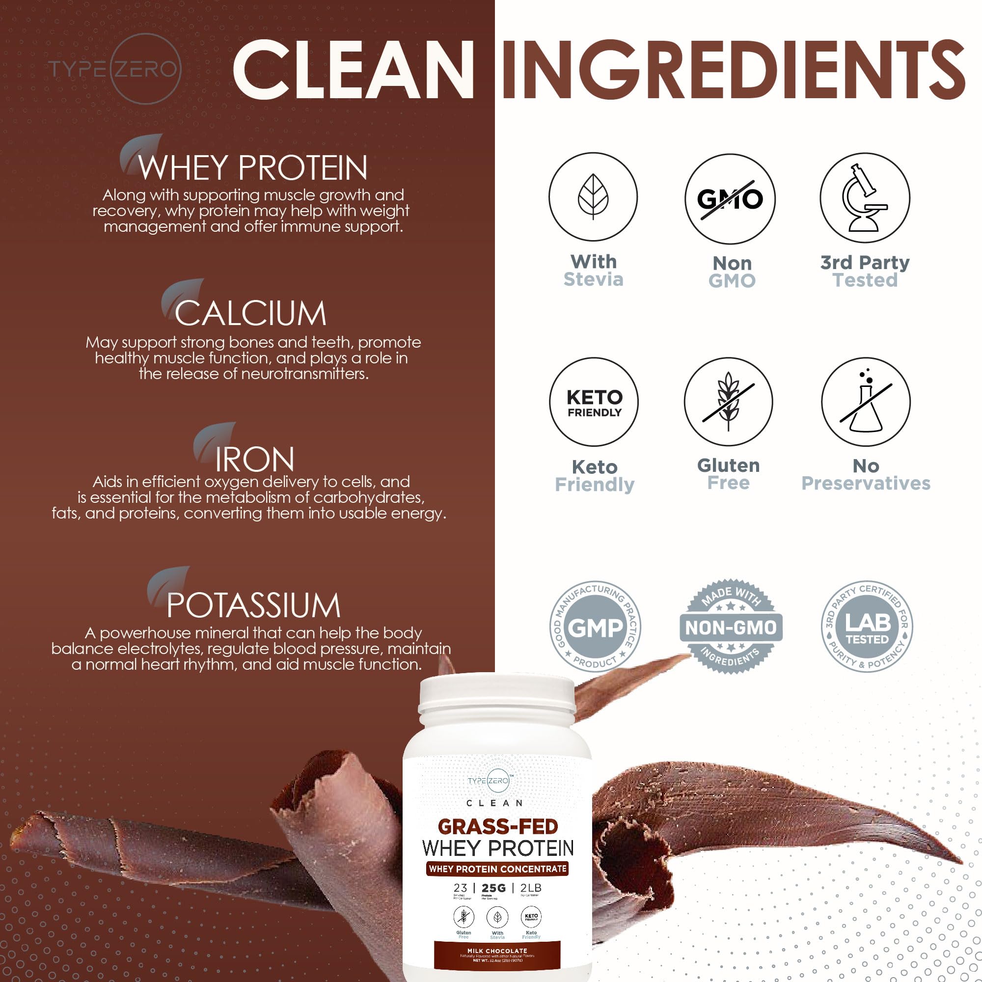 Type Zero Grass Fed Whey Protein Concentrate Powder (Chocolate, 2LBS) - Gluten Free Type Zero buy supplements canada