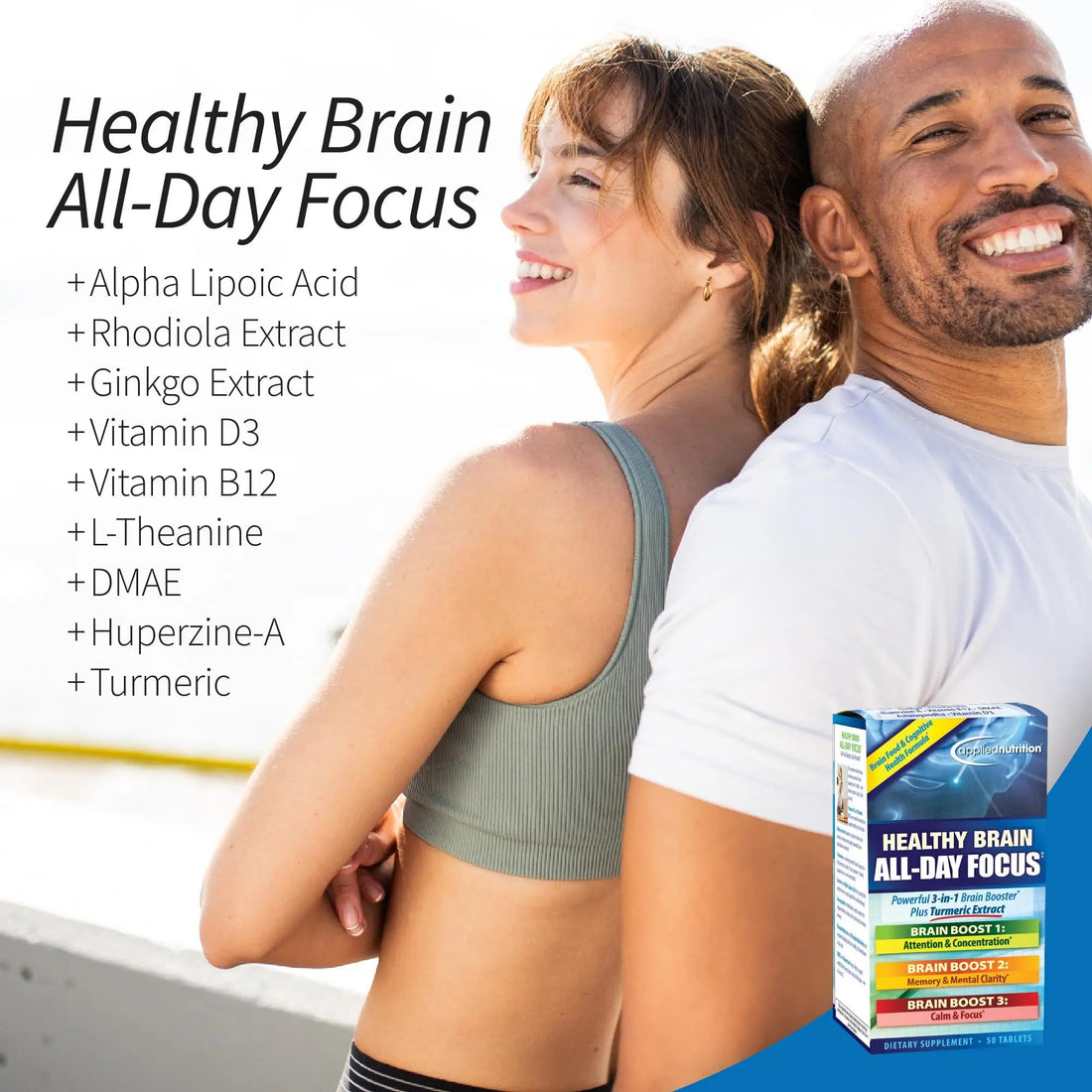 Applied Nutrition Healthy Brain All-Day Focus - 50 Tablets - Powerful 3-in-1 Brain Booster with Turmeric Extract - 25 Servings Applied Nutrition buy supplements canada
