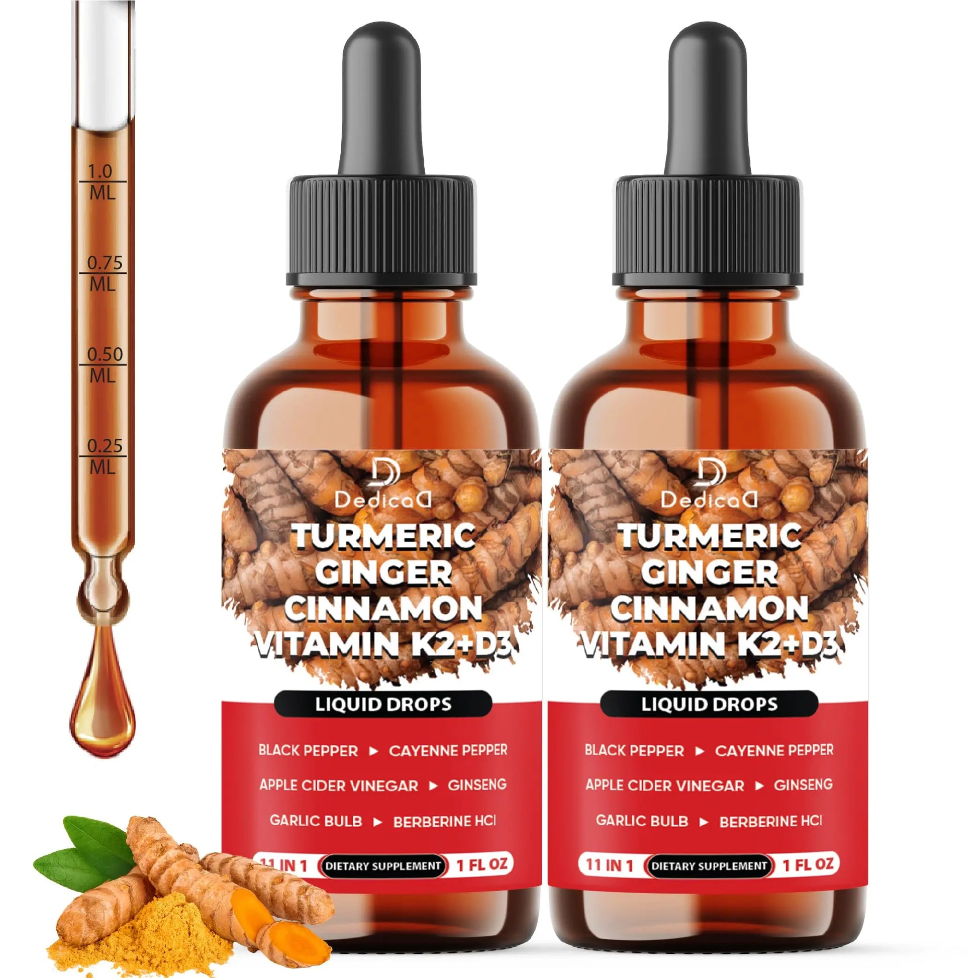 11in1 Turmeric Supplement for Health Heart & Wellness Support – with Ginger, Garlic, Ceylon Cinnamon, Berberine, Ginseng, Apple Cider Vinegar – 30ml Liquid Drops – 60 Servings DEDICAD buy supplements canada