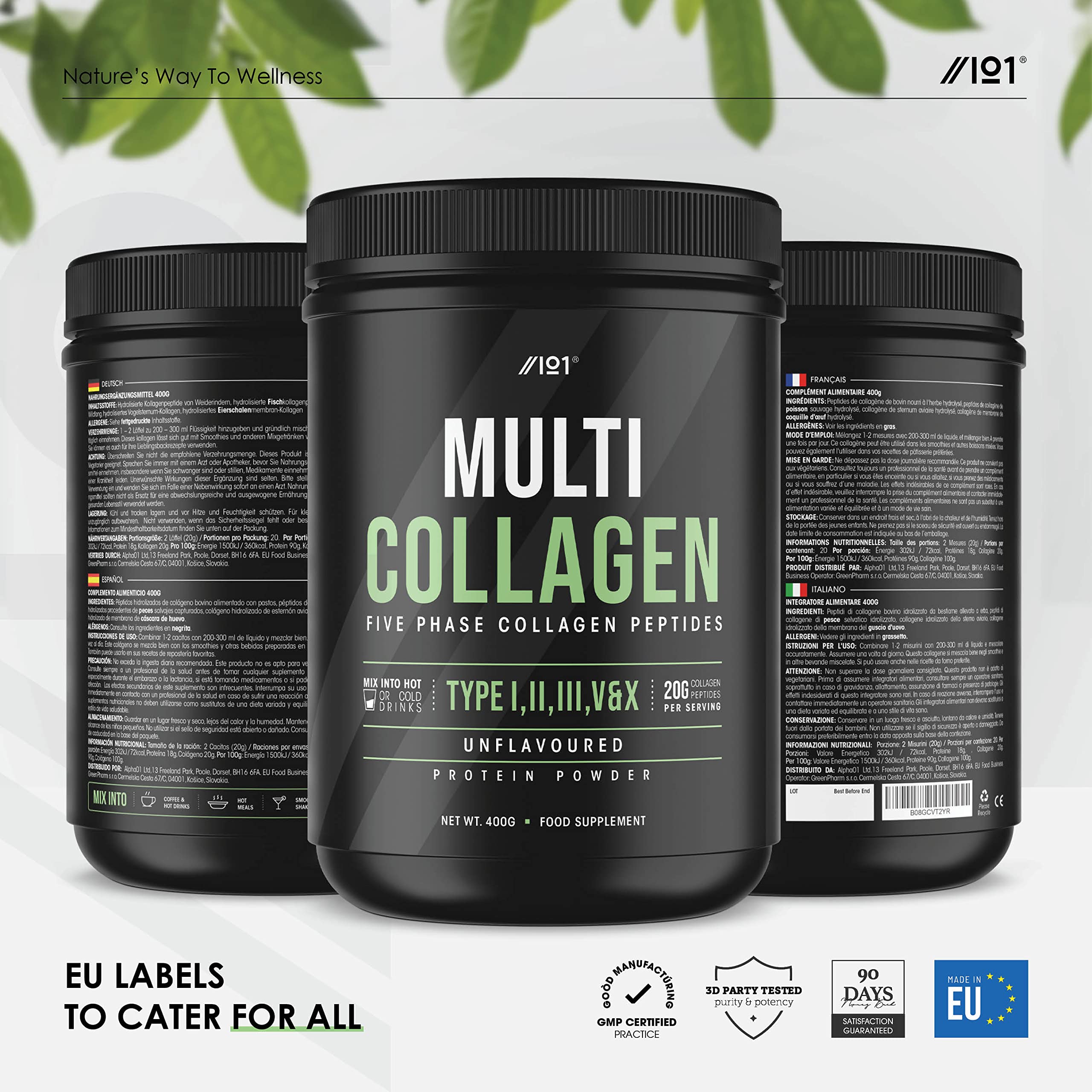 Multi Collagen Protein Powder (400g) - Types I, II, III, V & X - Hydrolyzed Grass Fed Bovine, Wild Caught Fish ALPHA01 buy supplements canada