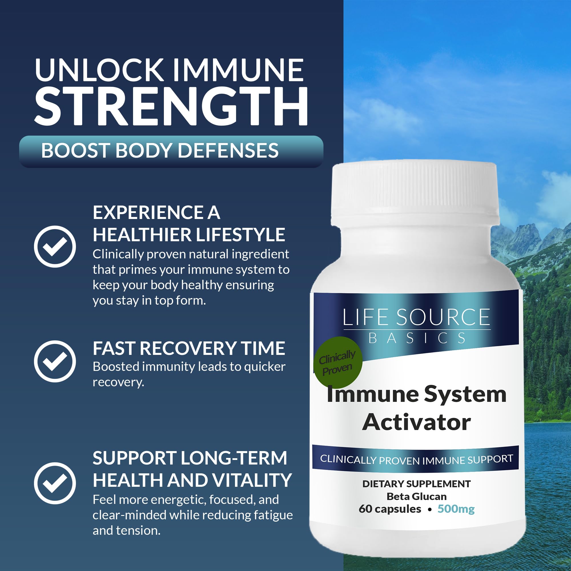 Life Source Basics Immune System Support Activator - High Purity Beta 1,3/1,6 Glucan - Immunity and Vitamin Supplement Non-GMO & Vegan Friendly for Men & Women, Gluten-Free 500 mg - 60 Capsules L LIFE SOURCE BASICS buy supplements canada