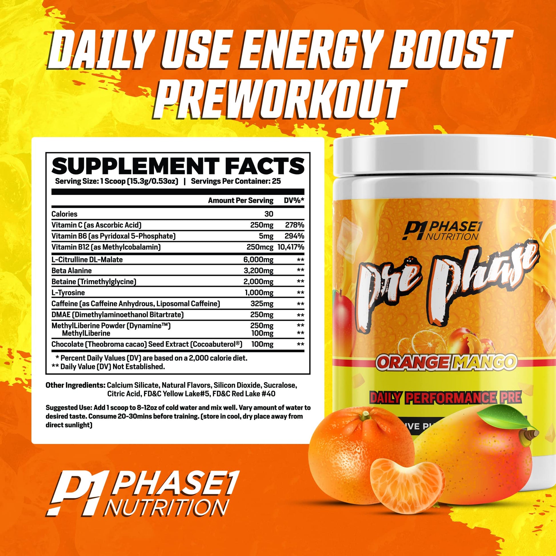 Pre Phase Daily Driver Orange Mango Pre Workout with 325mg Caffeine, Vitamin B12 Phase One Nutrition buy supplements canada