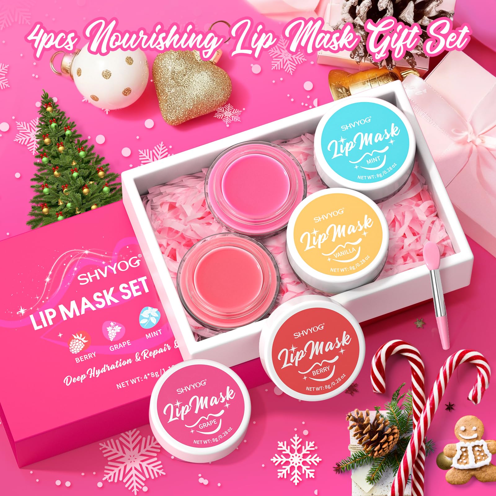 4 Pack Lip Mask Set, Hydrating Lip Mask Overnight - Berry, Grape, Mint, Vanilla Flavors, Lip Sleeping Mask Nourish Lip Balm with Vitamin C & Shea Butter | Dry Lips Care Gift SHVYOG buy supplements canada