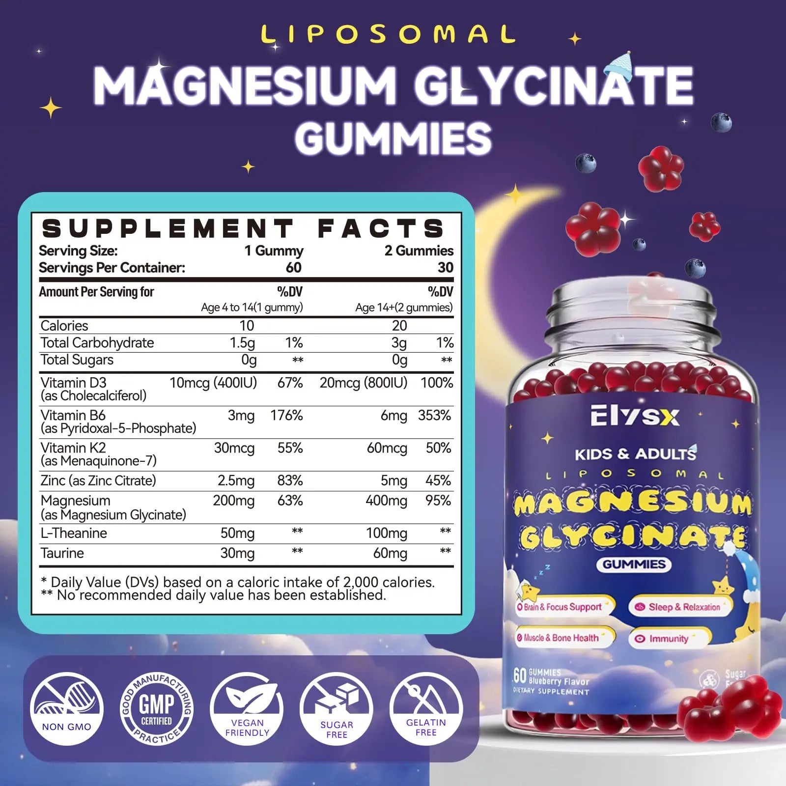 Elysx Kids Methylated Multivitamin Chewable & Liposomal Magnesium Glycinate 400mg Gummies, Immune & Brain, Muscle & Relax Elysx buy supplements canada