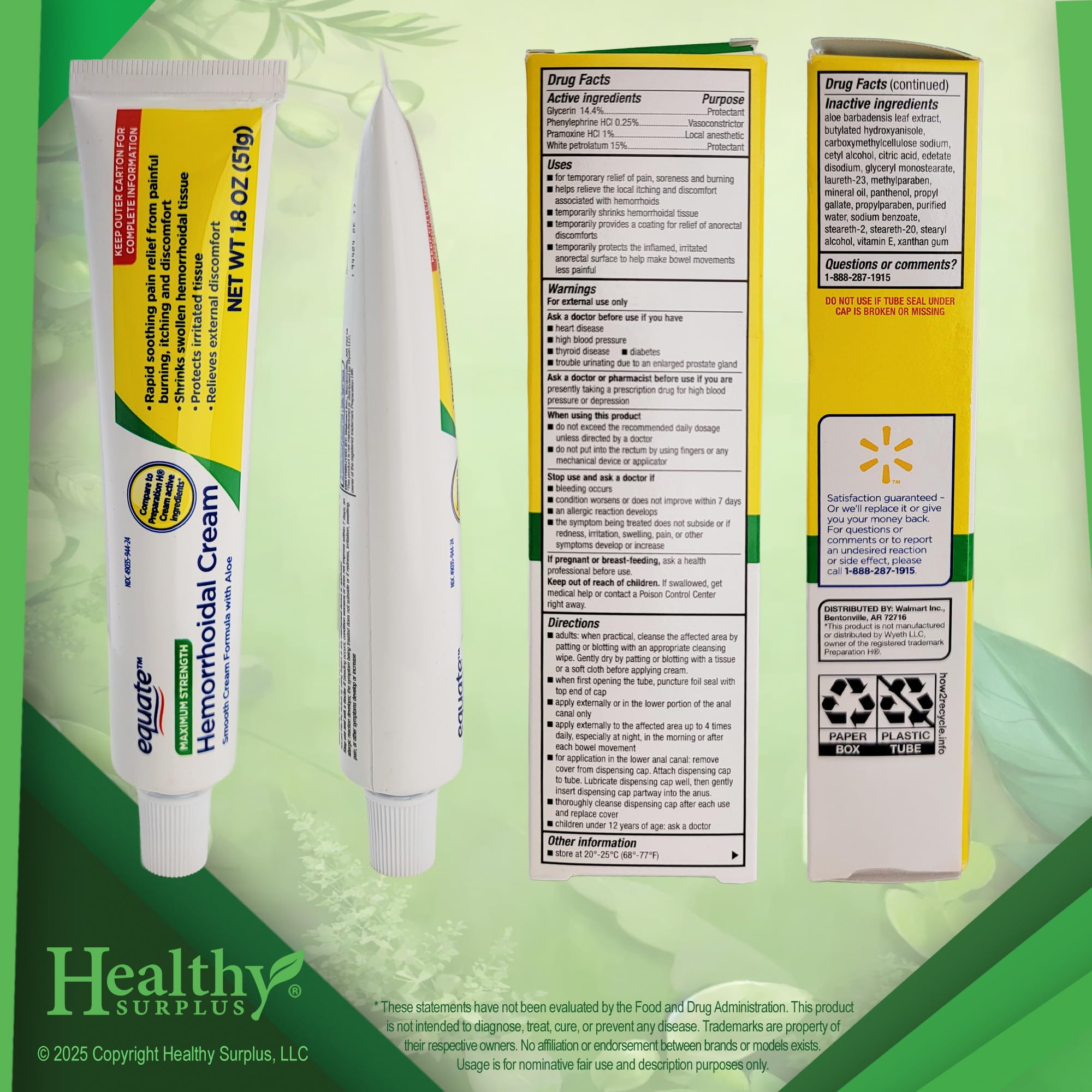 Healthy Surplus Equate Hemorrhoidal Cream/Ointment 1.8 OZ (51g) and Vital Volumes Tips Card Bundle Healthy Surplus buy supplements canada