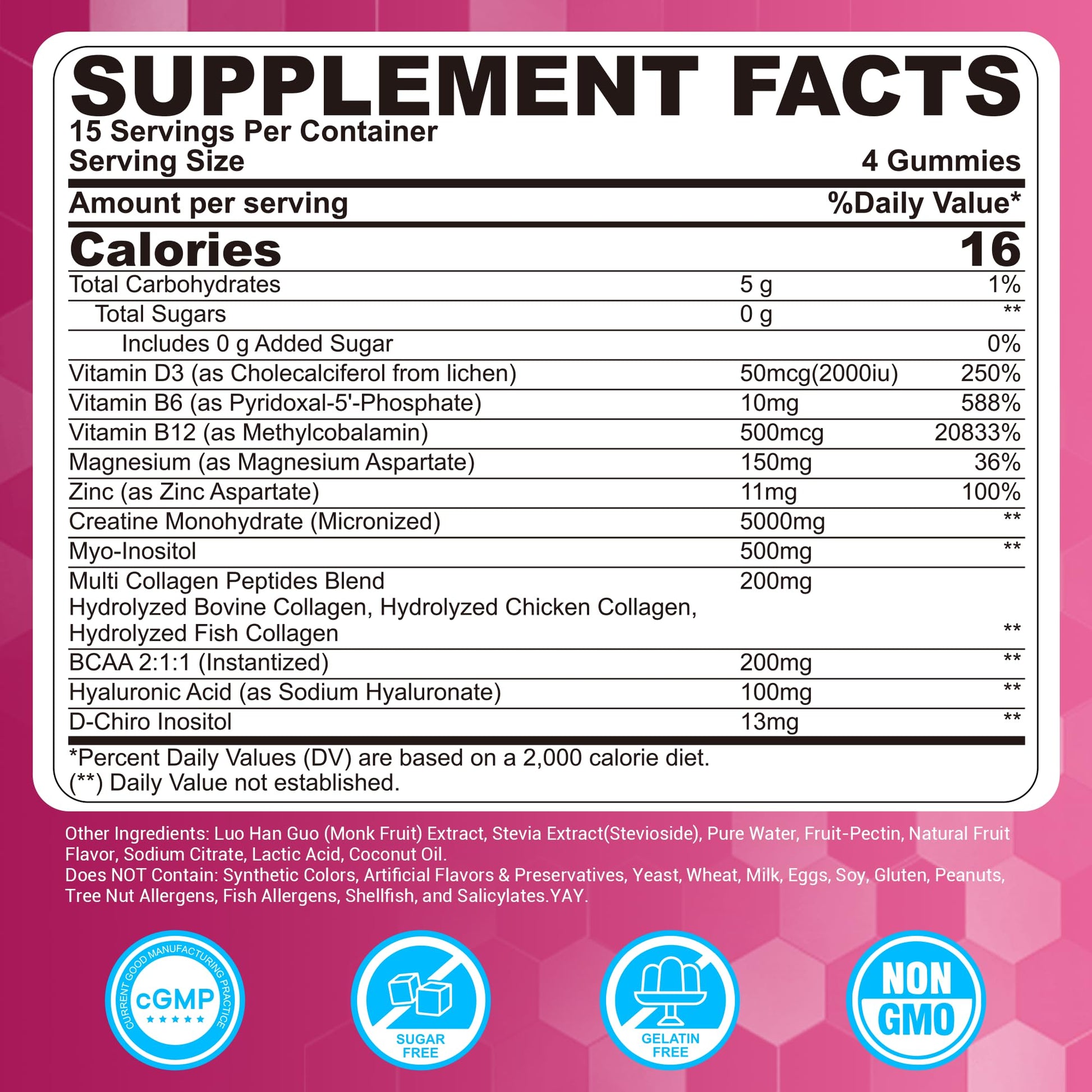 Creatine for Women Gummies, Micronized Creatine Monohydrate + Myo-Inositol, Collagen Peptides, BCAAs, Hyaluronic Acid, Vitamin B6 B12, Zinc for Enërgy, Föcus, Hörmonal Balance, Sugar Free, 120 Counts LILICARE buy supplements canada