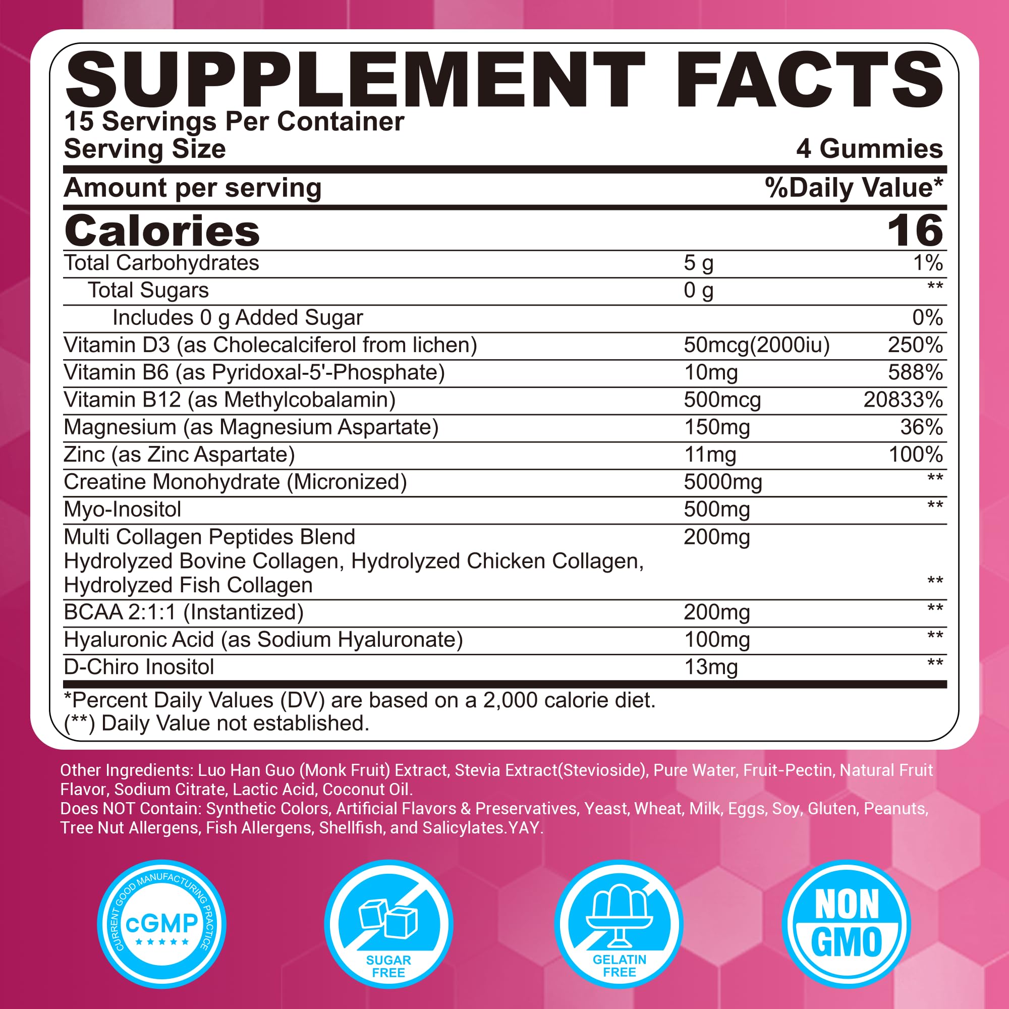 Creatine for Women Gummies, Micronized Creatine Monohydrate + Myo-Inositol, Collagen Peptides, BCAAs, Hyaluronic Acid, Vitamin B6 B12, Zinc for Enërgy, Föcus, Hörmonal Balance, Sugar Free, 120 Counts LILICARE buy supplements canada