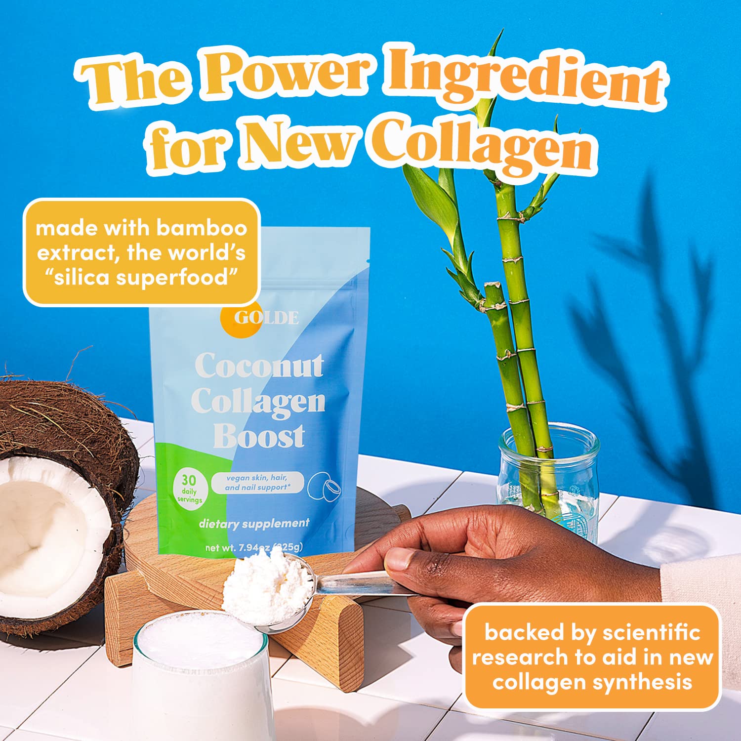 GOLDE - Collagen Boost Vegan Creamer - Vanilla Cream - Plant Based Collagen Supplement w/Hyaluronic Acid, Biotin, & Bamboo Extract - Zero Sugar - Supports Hair, Skin, & Nail Health - 15 Servings GOLDE buy supplements canada