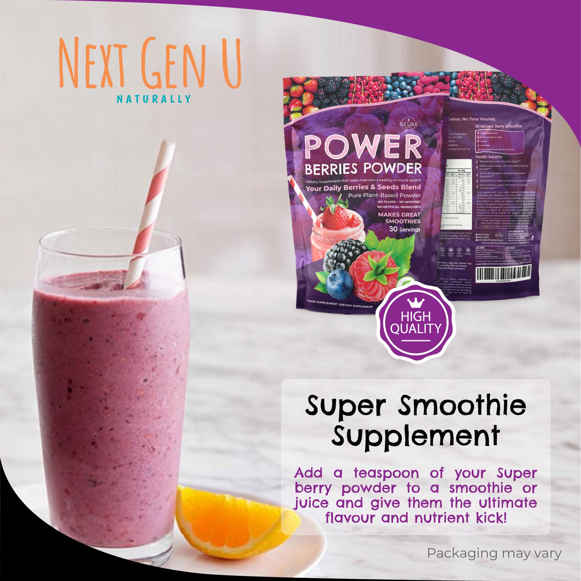 Super Berry Powder - 150g - Immune Support - Food Supplement - Superfood Berries - Smoothie Mix for Shakes - Healthy Boost for Detox Juice Beverages or Any Drink - by NextGenU NGU Next Gen U buy supplements canada