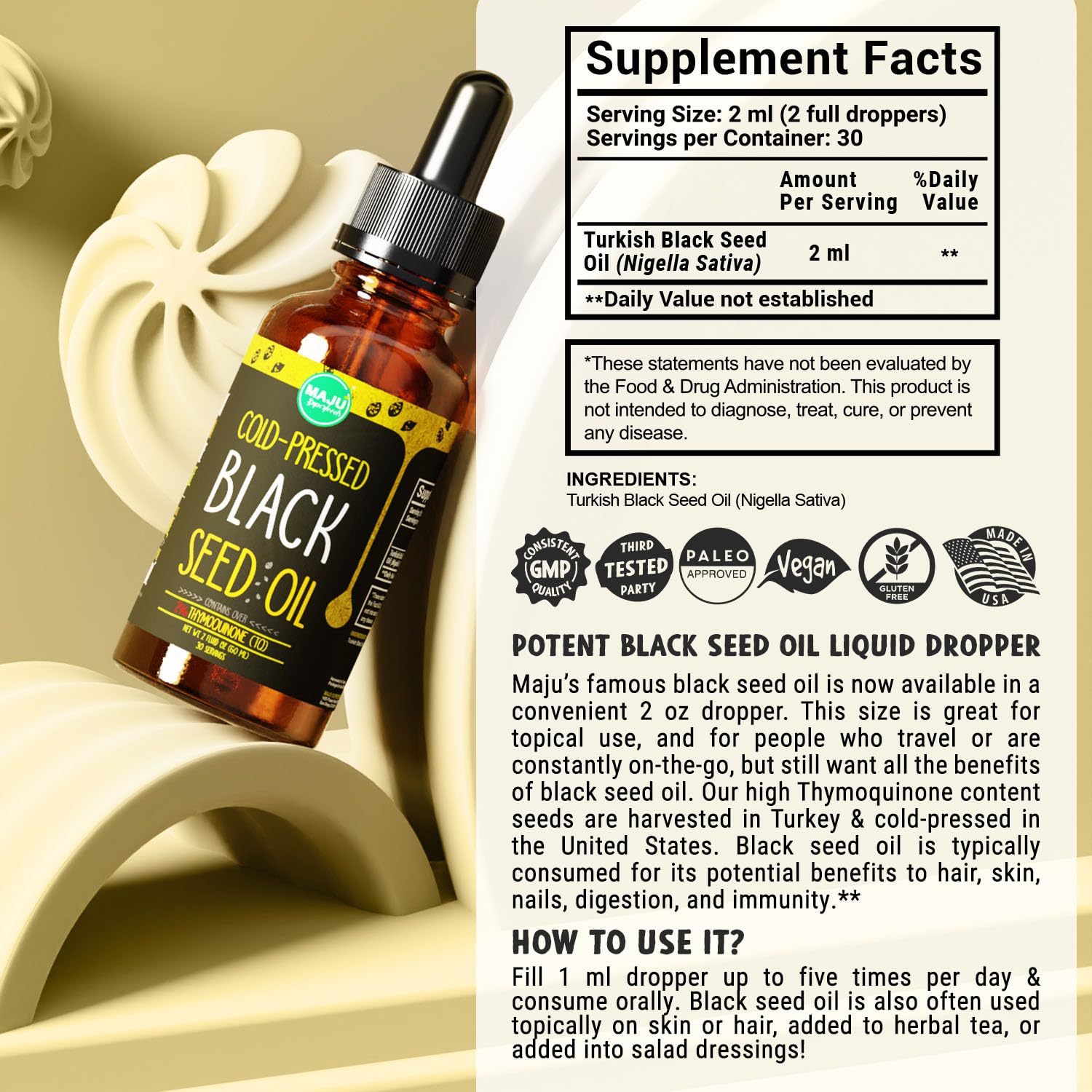 MAJU Black Seed Oil - 3 Times TQ, Cold-Pressed, Travel Size, 100% Turkish Black Cumin Maju Superfoods buy supplements canada