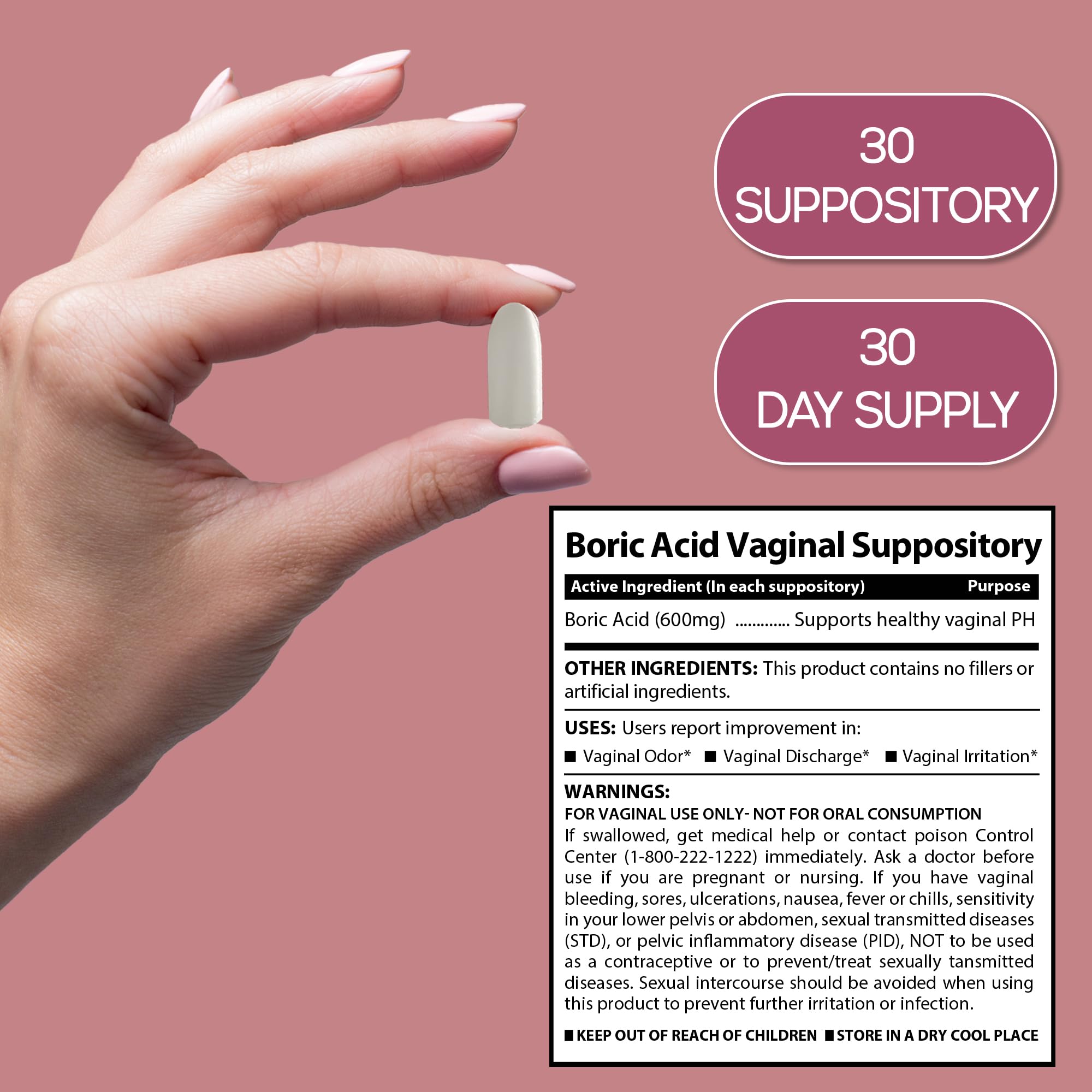 Boric Acid Suppositories for Women 600 mg, Pure Boric Acid pH Balance for Women & Vaginal Odor Control – 30 Suppositories, Made in USA HARMONIFY buy supplements canada