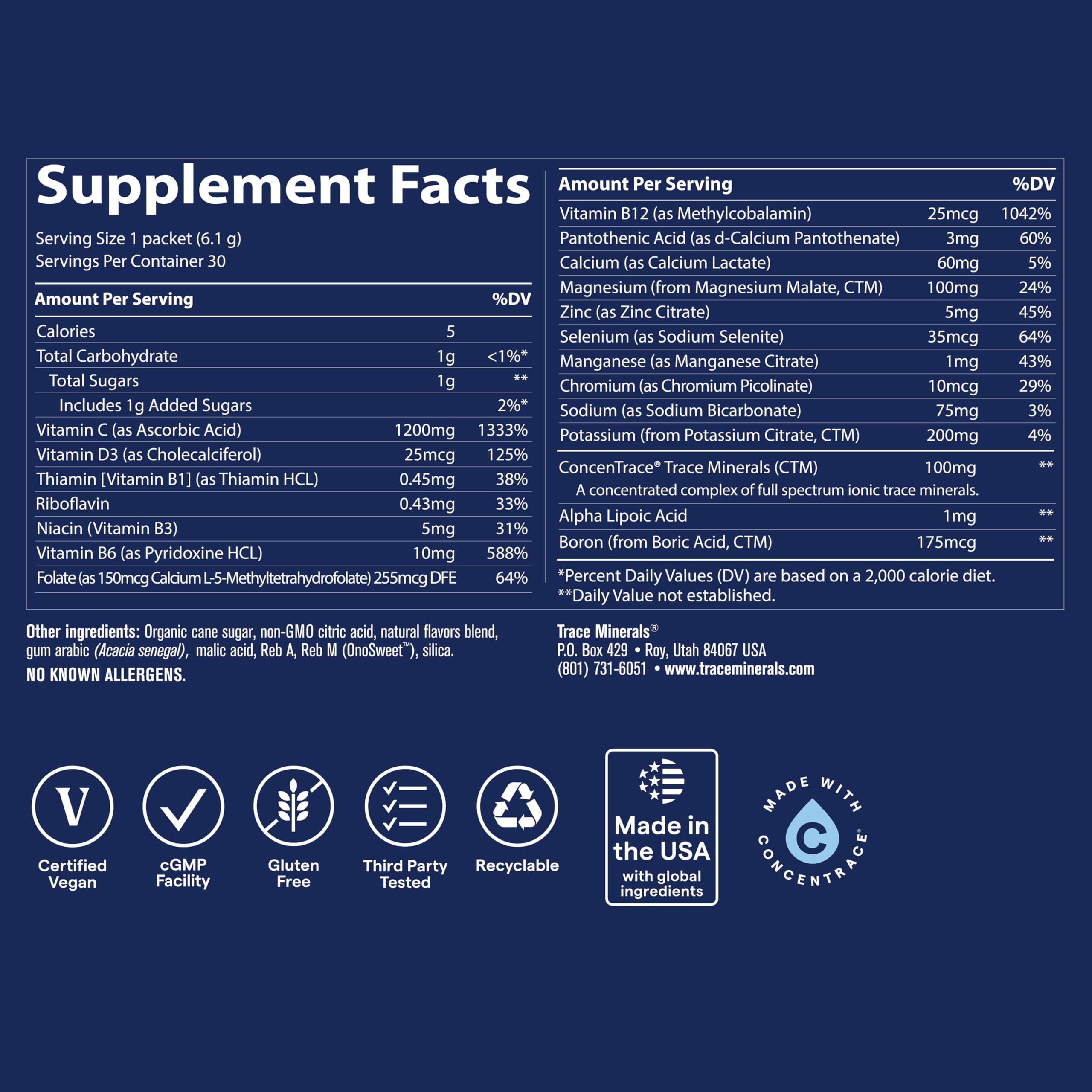 Trace Minerals Power Pak Multivitamin and Multimineral Packets - Electrolyte Support - 1200 mg Vitamin C plus 70+ Trace Minerals - Lemon Lime Flavor - 30 Packets Trace Minerals buy supplements canada
