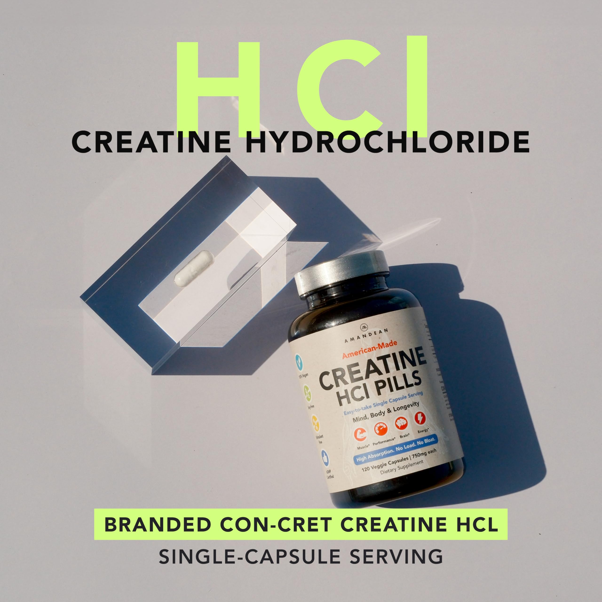 AMANDEAN Creatine HCl Pills. American Made CON-CRET. 120 Capsules. 7X Concentrated vs Monohydrate Powder. No Bloat. Muscle, Energy, Cognitive, Recovery Support for Men & Women. Gluten Free, Non-GMO. AMANDEAN buy supplements canada