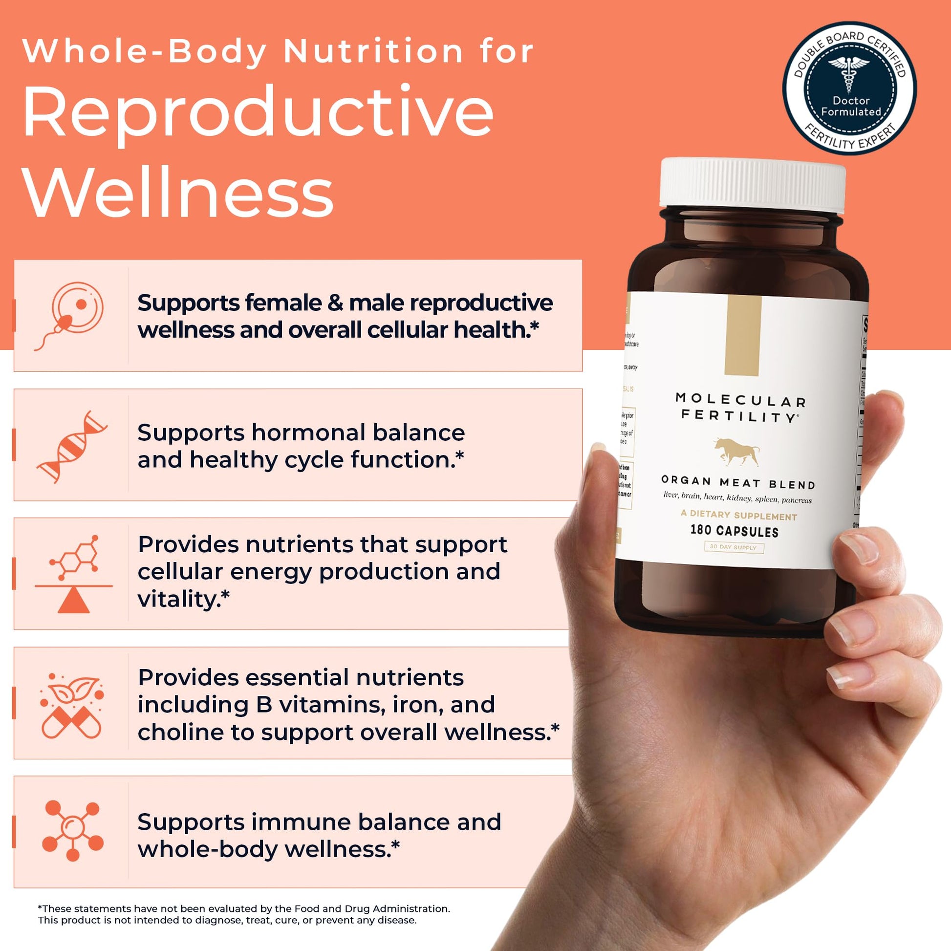 Molecular Fertility Beef Organ Complex - Pasture-Raised, Grass Fed Beef Liver, Brain, Heart, Spleen, Pancreas Blend, Healthy Hormone Balance and Fertility Supplement for Women and Men, 180 Capsules Molecular Fertility buy supplements canada