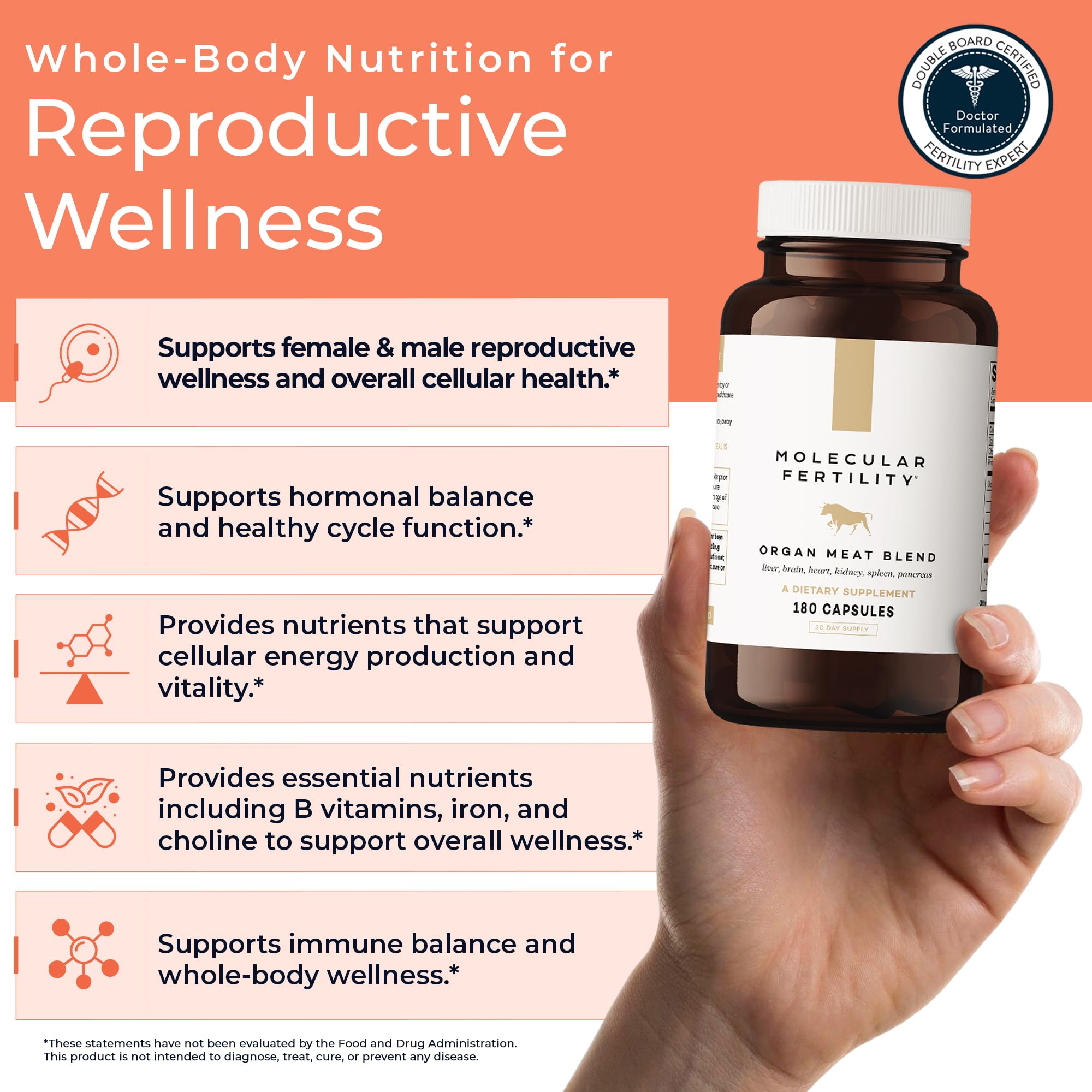 Molecular Fertility Beef Organ Complex - Pasture-Raised, Grass Fed Beef Liver, Brain, Heart, Spleen, Pancreas Blend, Healthy Hormone Balance and Fertility Supplement for Women and Men, 180 Capsules Molecular Fertility buy supplements canada