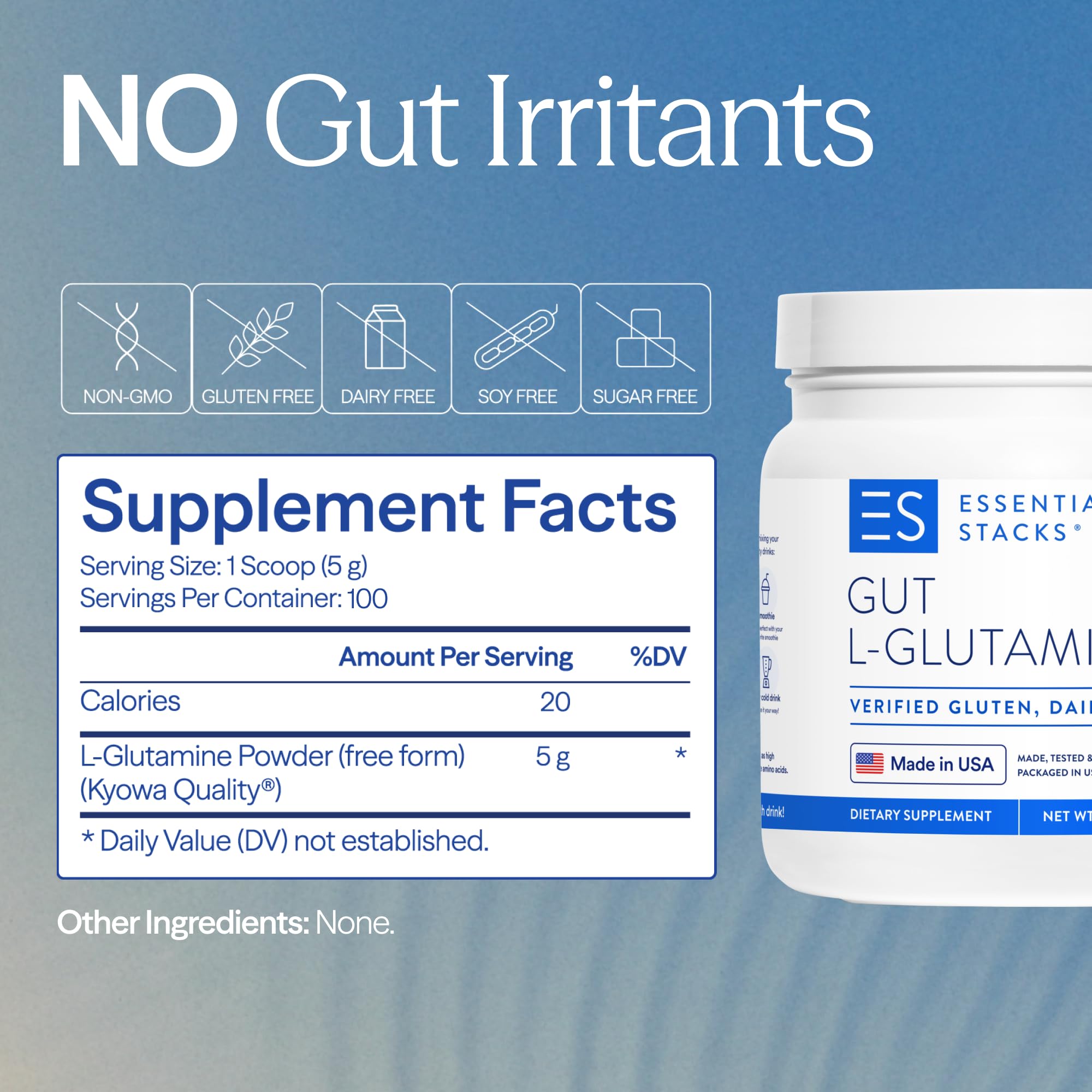Essential Stacks Gut L-Glutamine Powder - Exclusively Made in USA - Pure L Glutamine Powder for Gut Health (100 Servings, Unflavored) Essential Stacks buy supplements canada