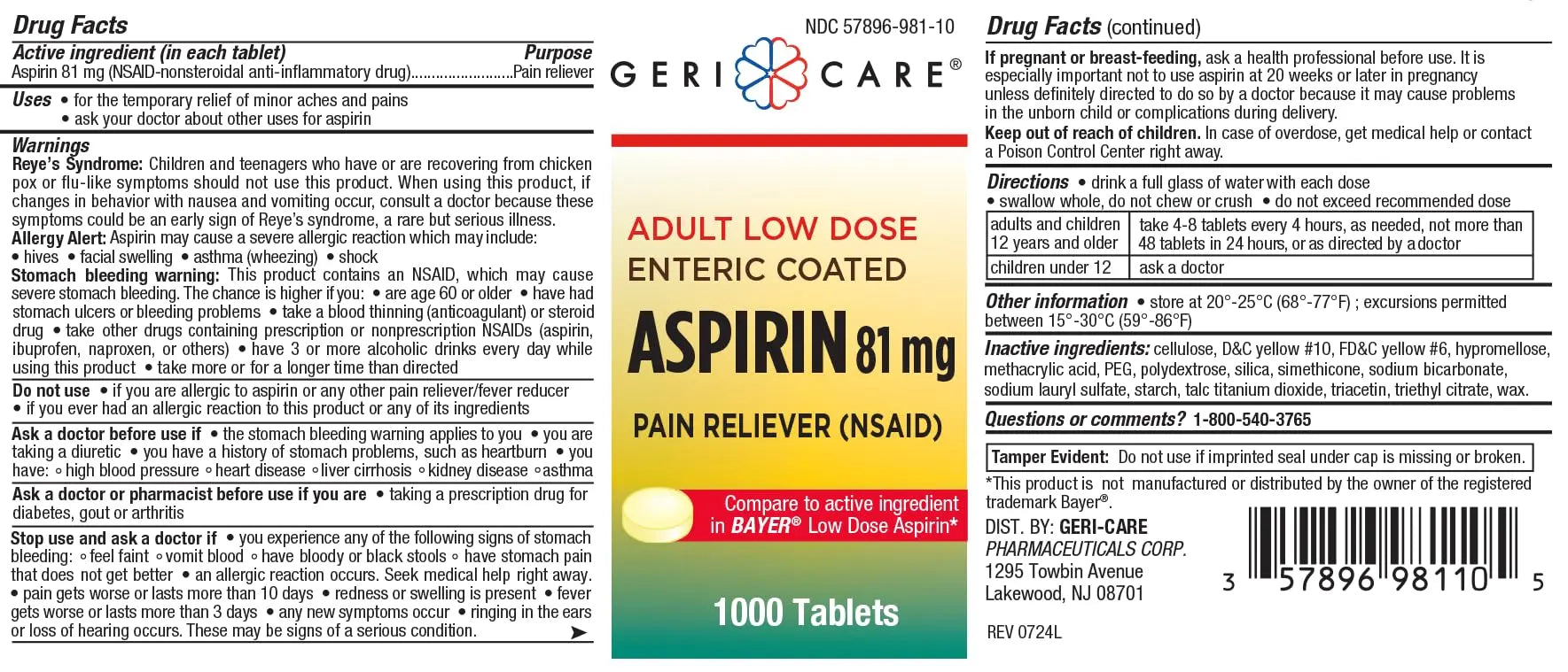 Low dose Baby Aspirin 81mg for Adults. (NSAID) | Made in USA | (Value Pack 1,000 Enteric Coated Tablets) MedRite buy supplements canada
