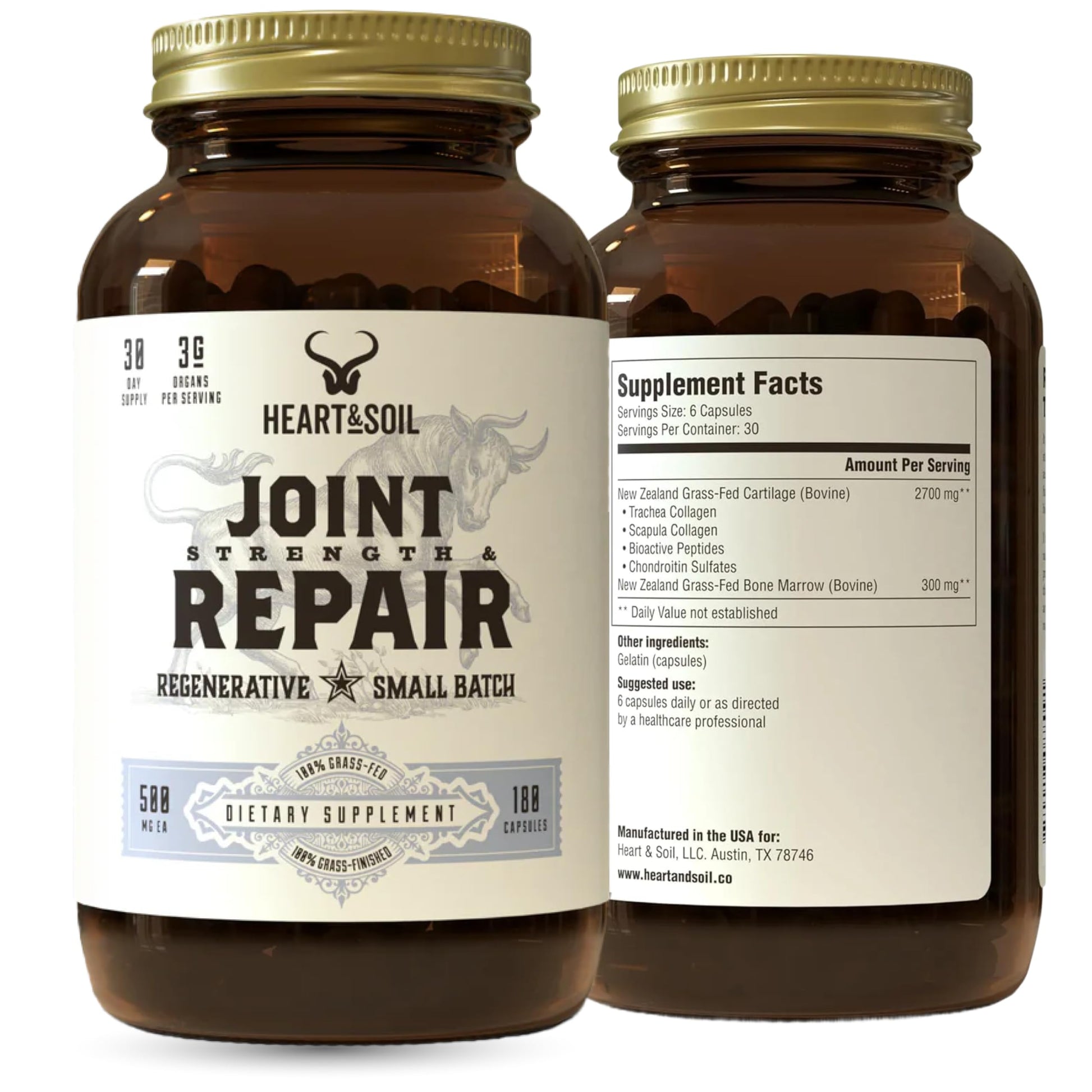 Heart & Soil 100% Grass Fed & Finished Joint Support Supplement from Regenerative Cattle with Trachea, Scapula & Bone Marrow – Supports Joint Strength & Mobility – 3000mg – Glass Bottle – 180 Capsules HEART & SOIL buy supplements canada