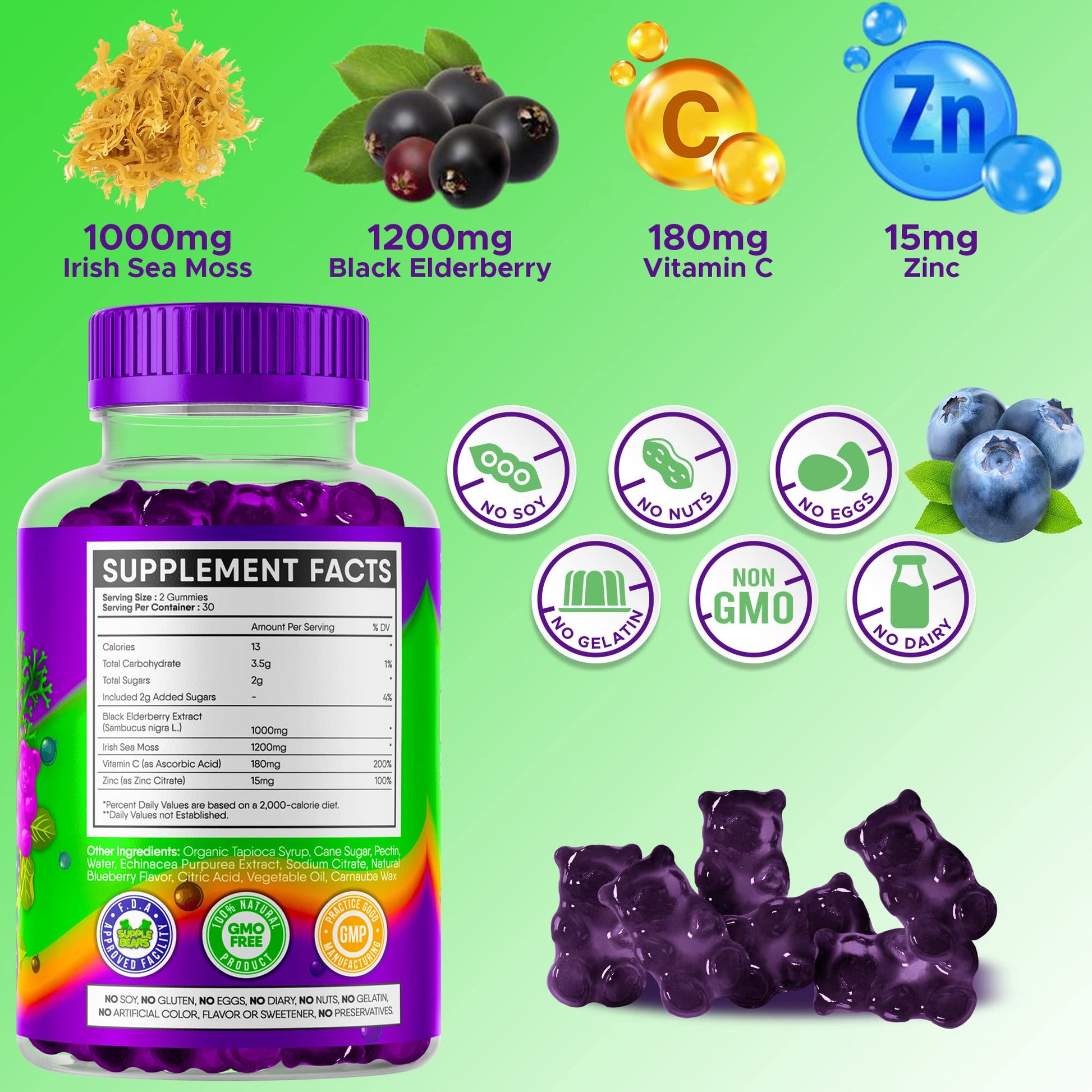 Supplebears Sea Moss Gummies & Elderberry - Vitamin C + Zinc – Extra Strength Immune Supplebears buy supplements canada