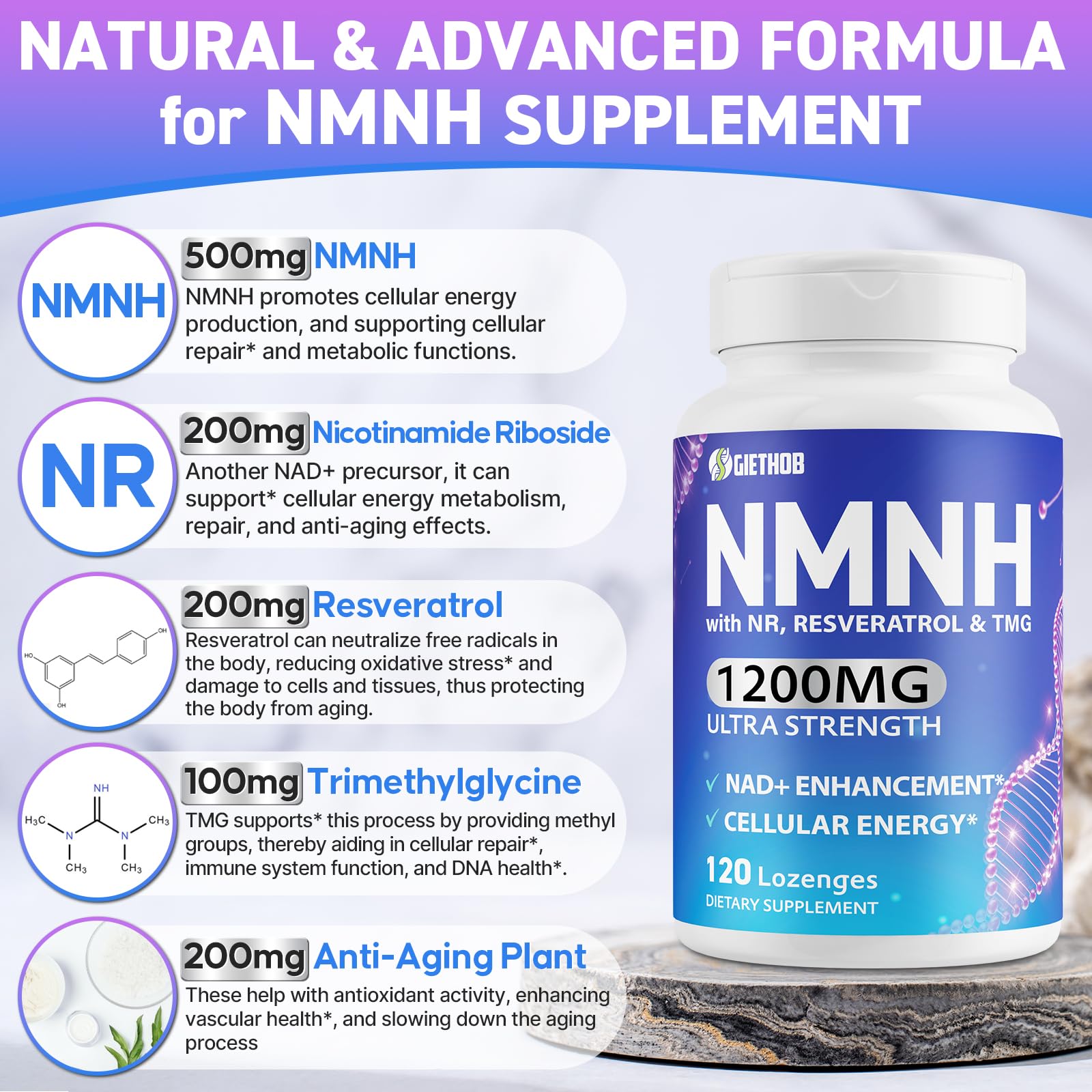 Wriayrui Sublingual NMNH (Dihydronicotinamide Mononucleotide), NMN Supplement Alternative, NAD+ Levels as We Age, Anti-Aging, Energy, NAD Resveratrol Supplement with w/NR, Resveratrol & TMG 120 Count Wriayrui buy supplements canada