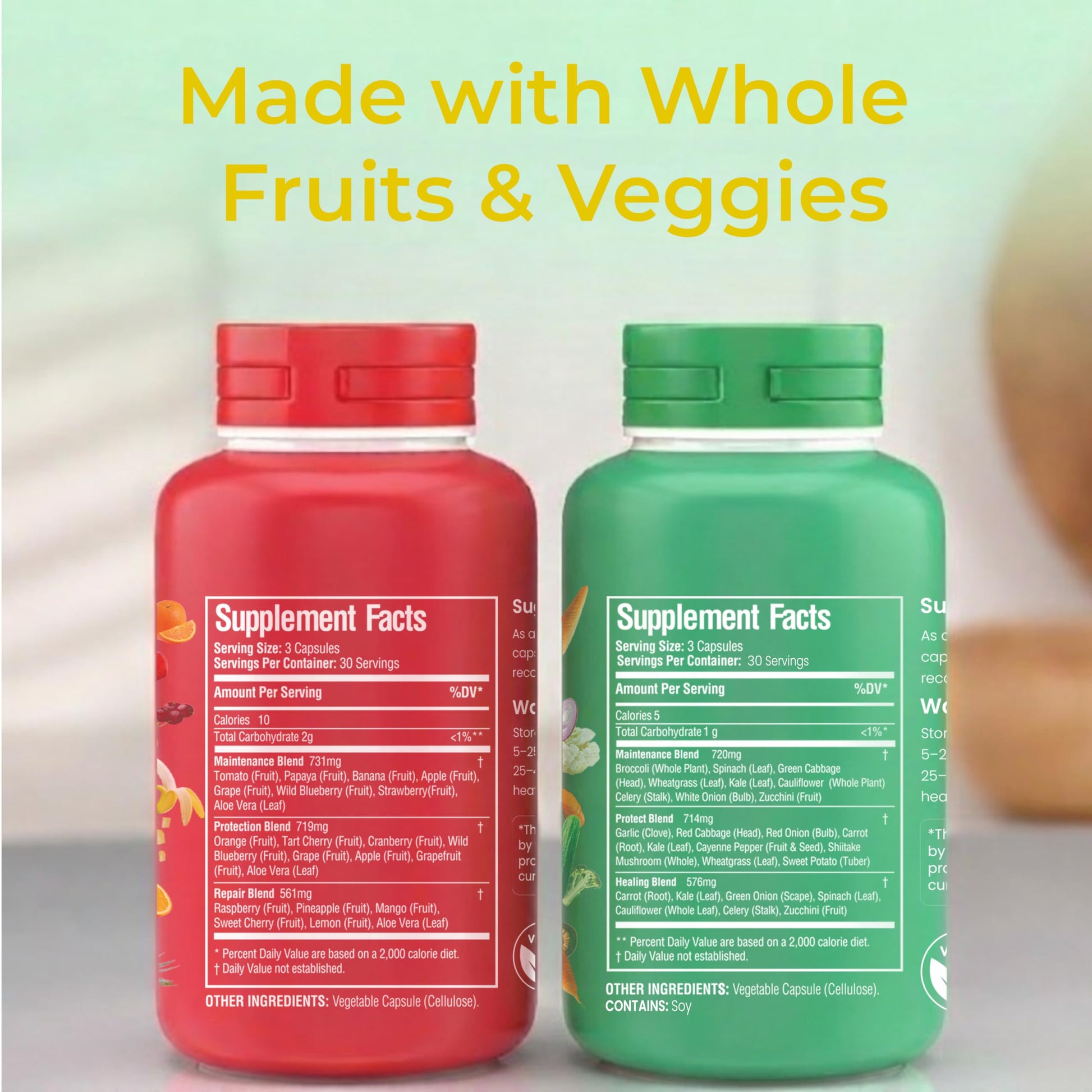 Fruits and Veggies Whole Produce Dietary Supplement with Superfood Fruits and Vegetables for Men, Women and Kids, 90 Fruit Capsules, 90 Veggie Capsules - 1 Set NATURAL GREENS buy supplements canada