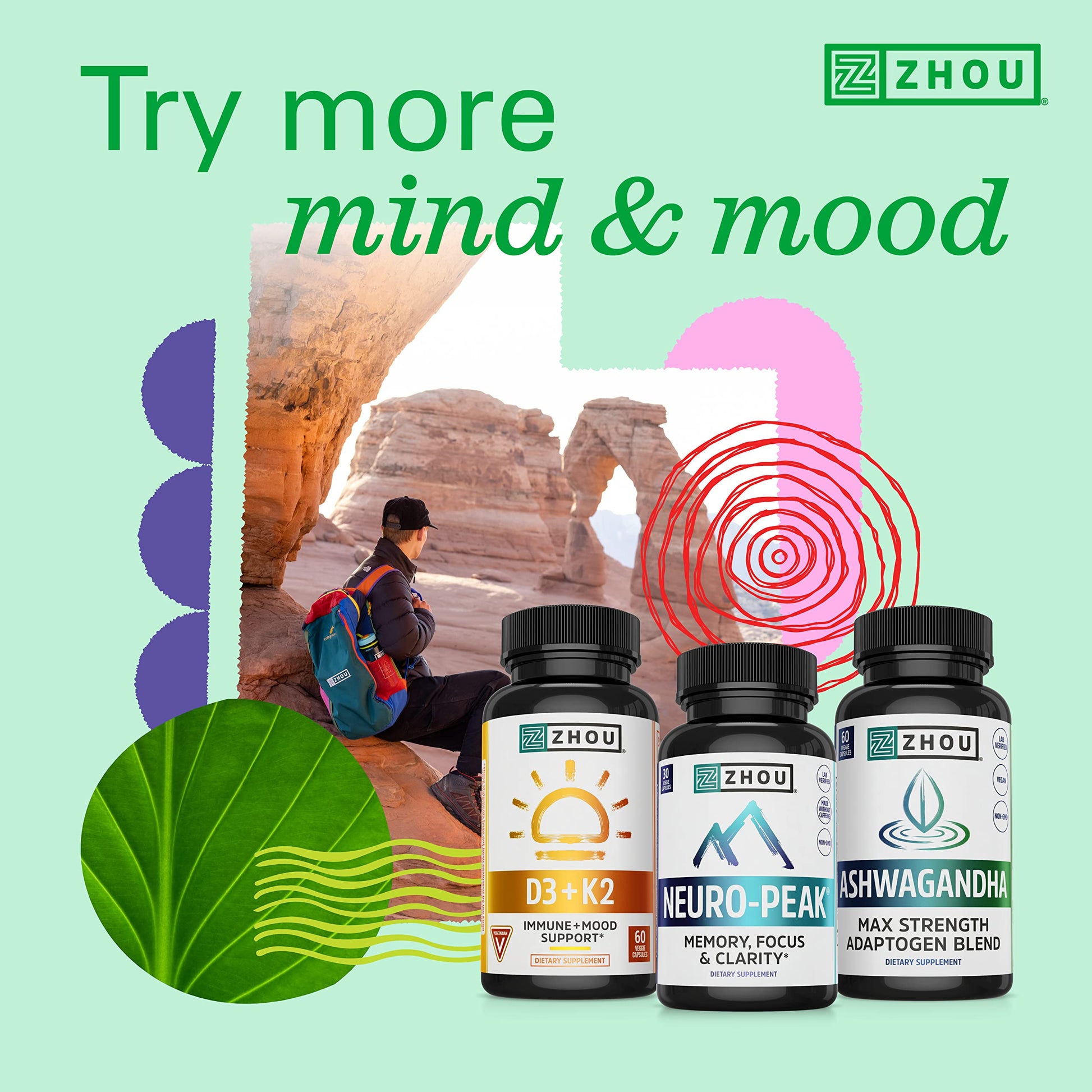 Zhou Energy + Focus - L Theanine Caffeine Pills, 200mg L-Theanine, 100mg Natural Anhydrous Caffeine Boost for Adults, Men & Women, Slow Extended Release - 60 Vegetarian Capsules (Pack of 1) ZHOU buy supplements canada